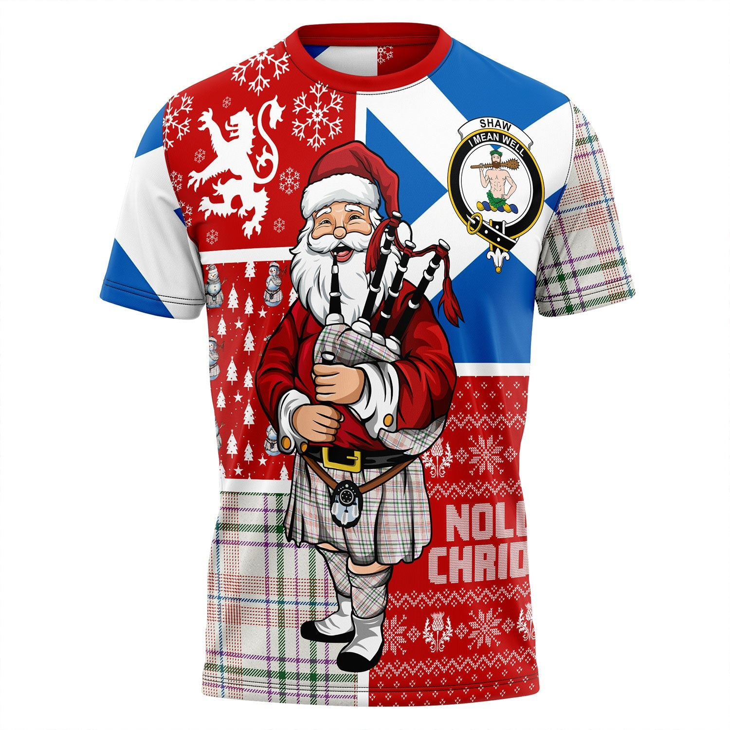 ScotsTee Shop Scottish Shaw Women's Dress Ancient Clan Crest Tartan T-Shirt Scotland Christmas Santa