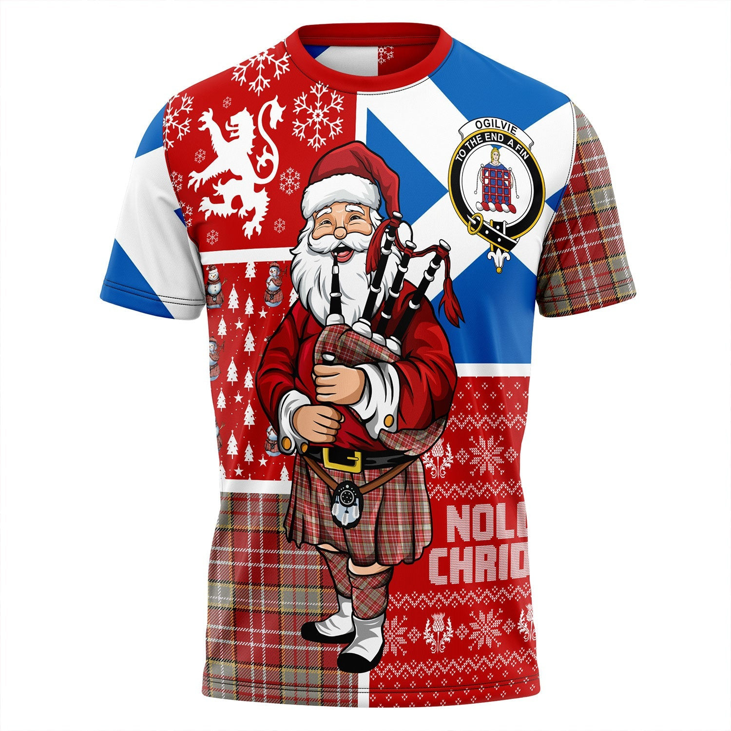 ScotsTee Shop Scottish Ogilvie Weathered Clan Crest Tartan T-Shirt Scotland Christmas Santa