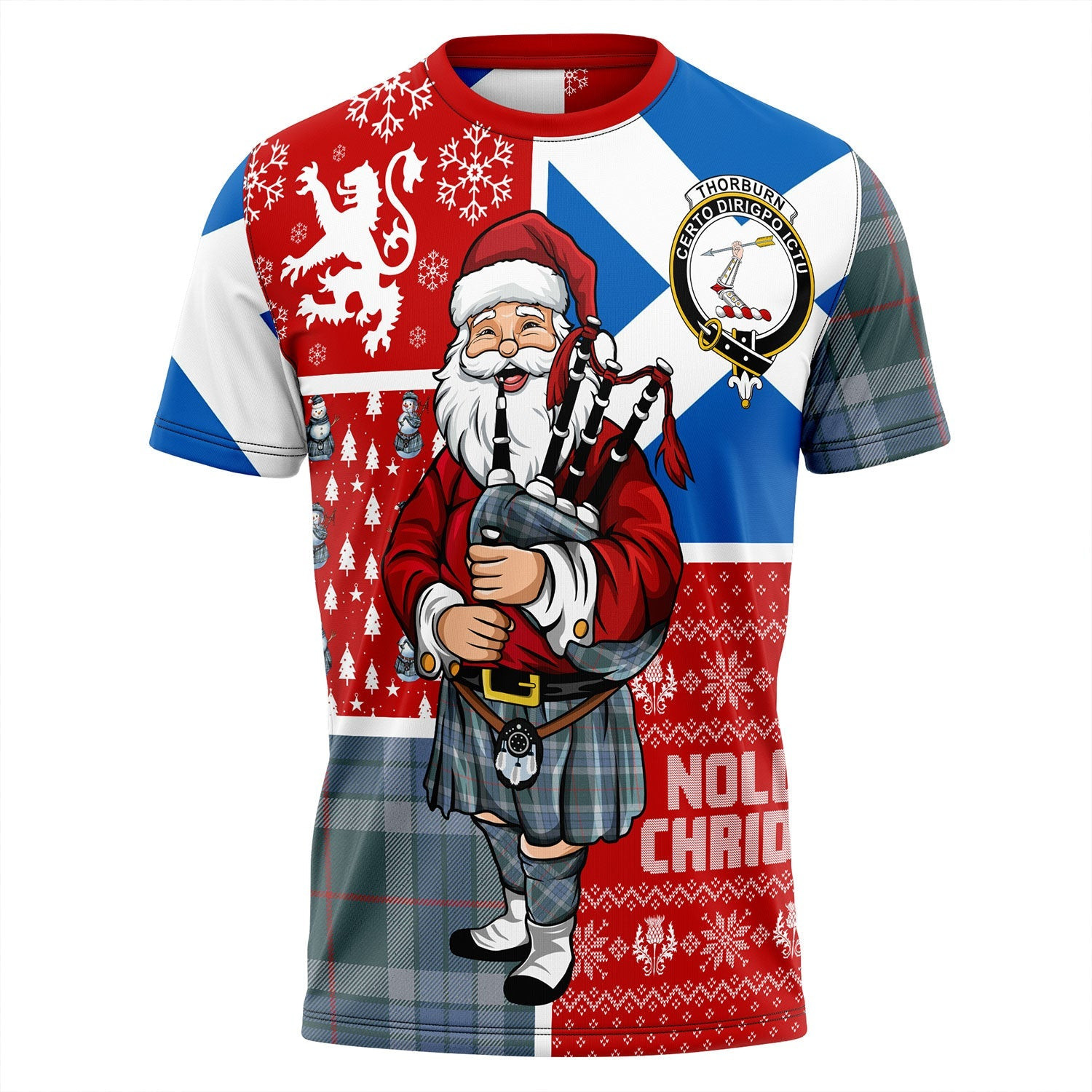 ScotsTee Shop Scottish Thorburn (Thurburn) Weathered Clan Crest Tartan T-Shirt Scotland Christmas Santa