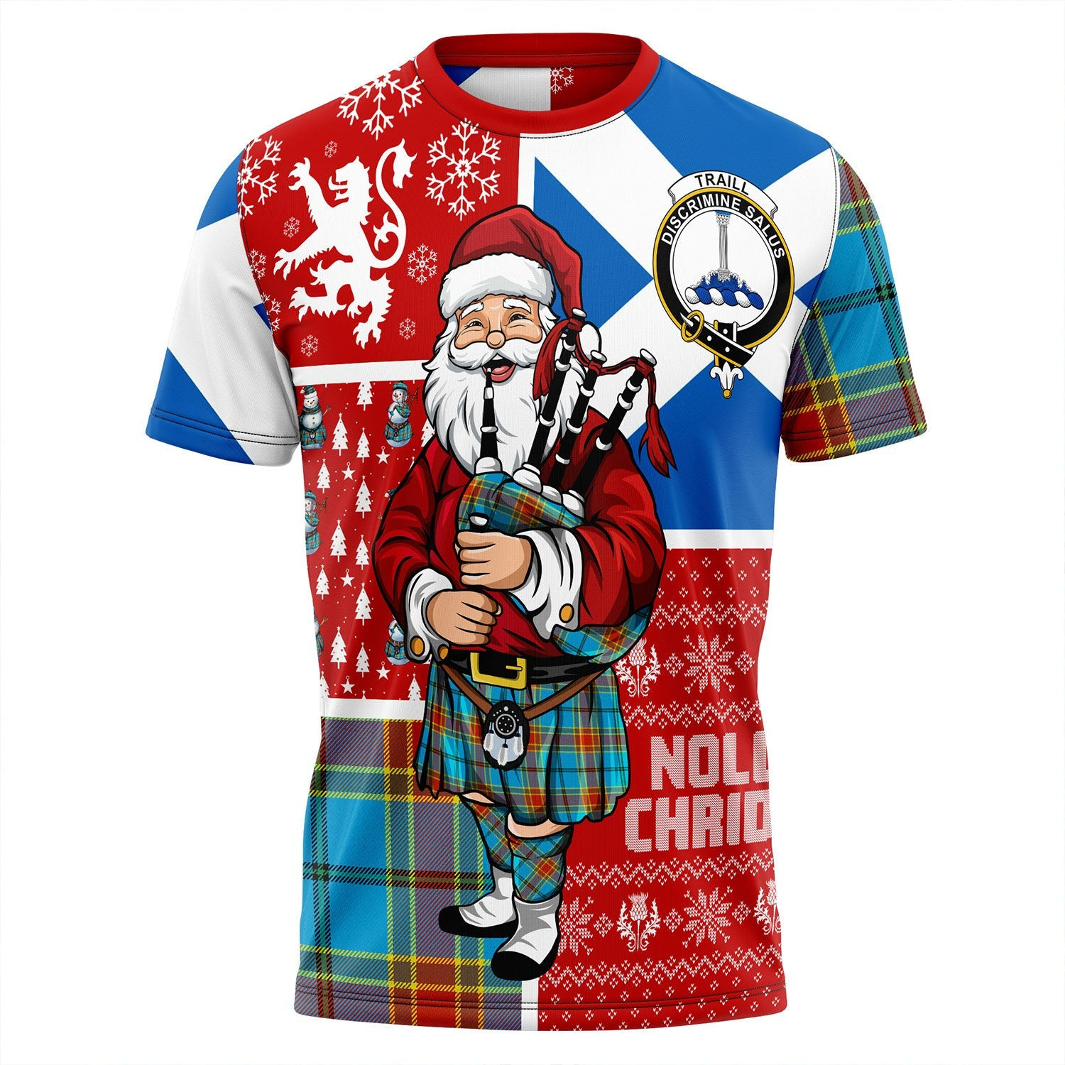 ScotsTee Shop Scottish Traill (Trayle) Weathered Clan Crest Tartan T-Shirt Scotland Christmas Santa