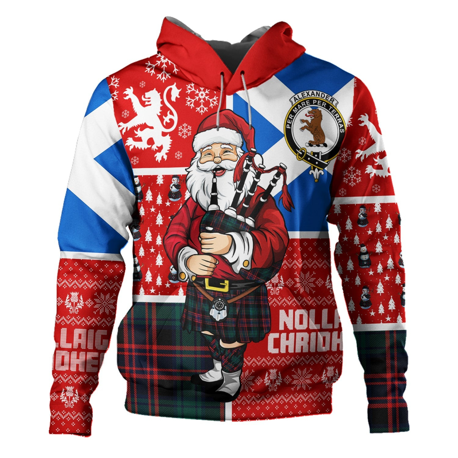 ScotsTee Shop Scottish Alexander Hunting Modern Clan Crest Tartan Hoodie Scotland Christmas Santa