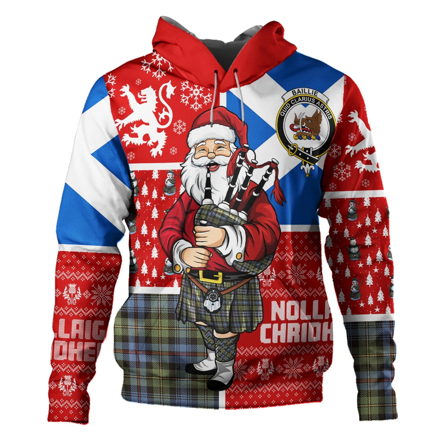 ScotsTee Shop Scottish Baillie of Lamington Weathered Clan Crest Tartan Hoodie Scotland Christmas Santa