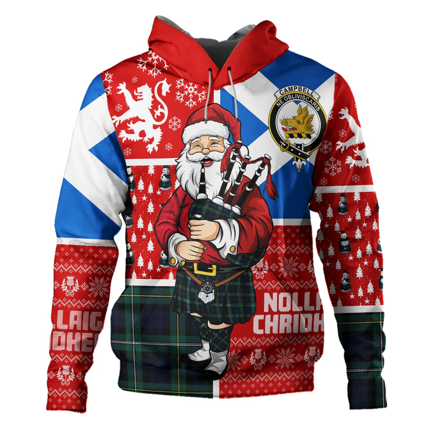 ScotsTee Shop Scottish Campbell of Loudon (Campbell Louden) Modern 2 Clan Crest Tartan Hoodie Scotland Christmas Santa