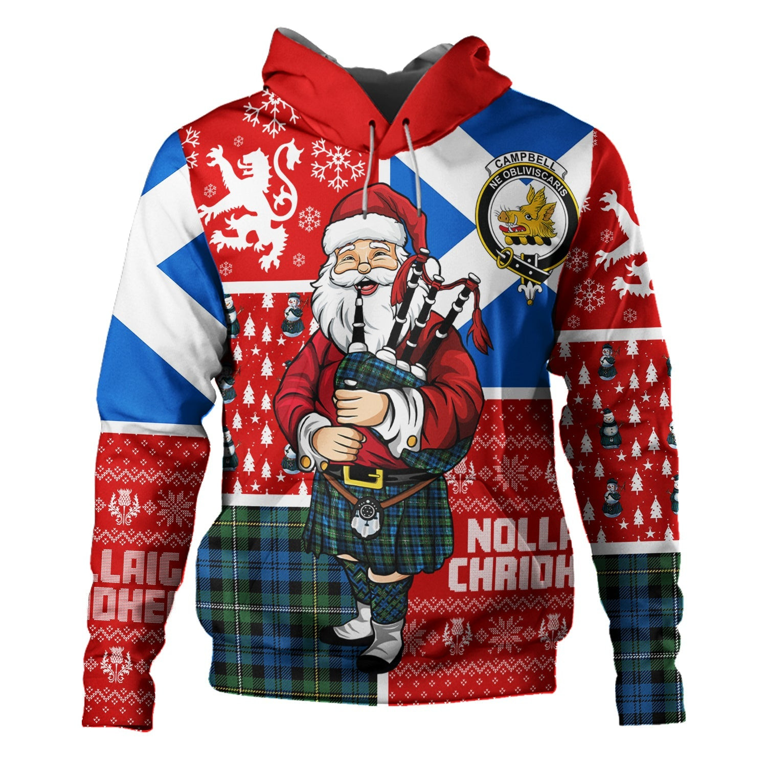 ScotsTee Shop Scottish Campbell of Loudon (Campbell Louden) Ancient 2 Clan Crest Tartan Hoodie Scotland Christmas Santa