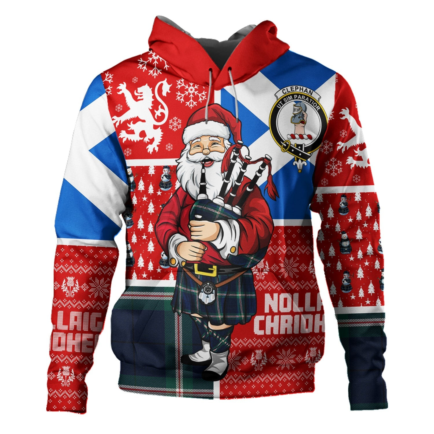 ScotsTee Shop Scottish Cleland Modern Clan Crest Tartan Hoodie Scotland Christmas Santa