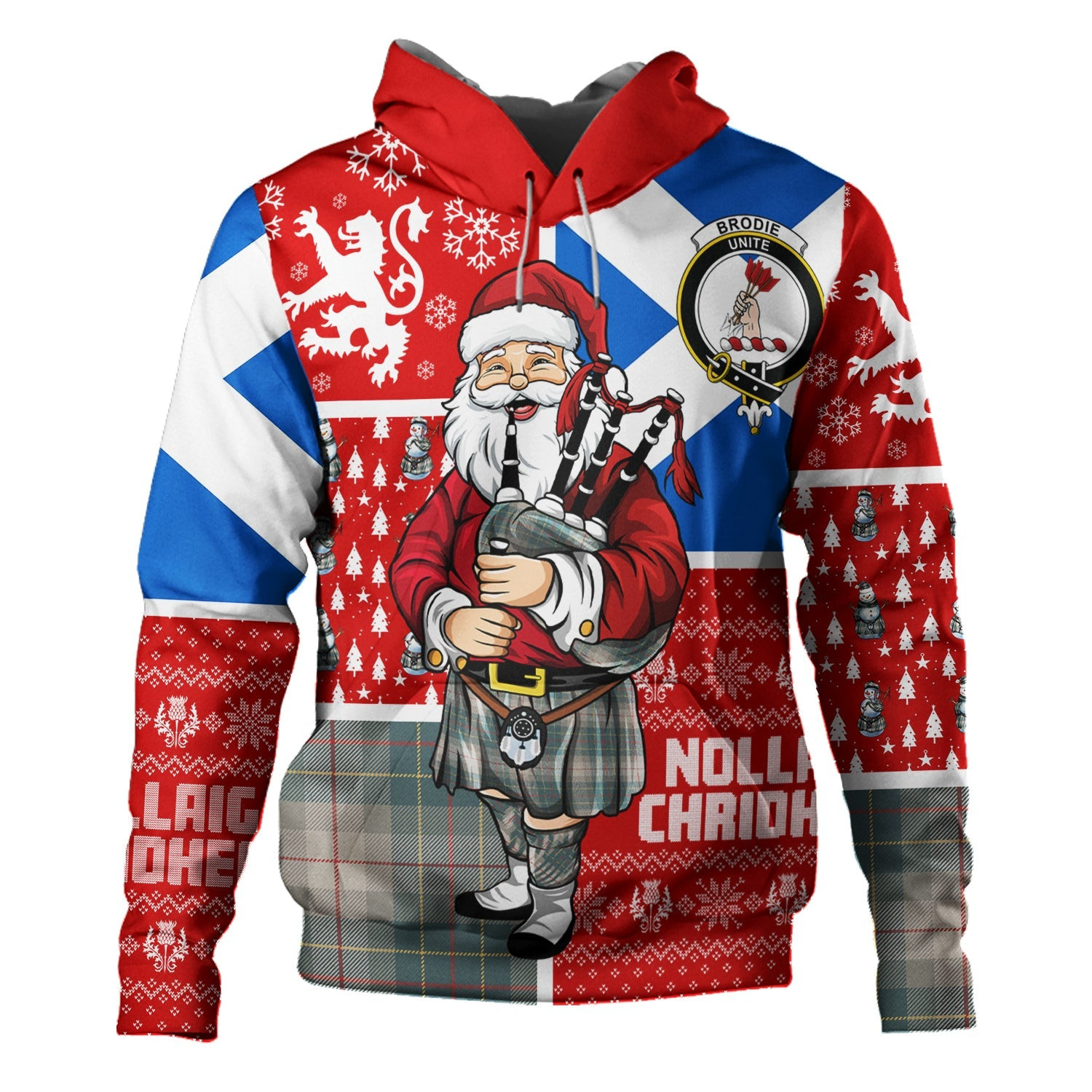 ScotsTee Shop Scottish Brodie Silver (Brodie Muted) Weathered Clan Crest Tartan Hoodie Scotland Christmas Santa