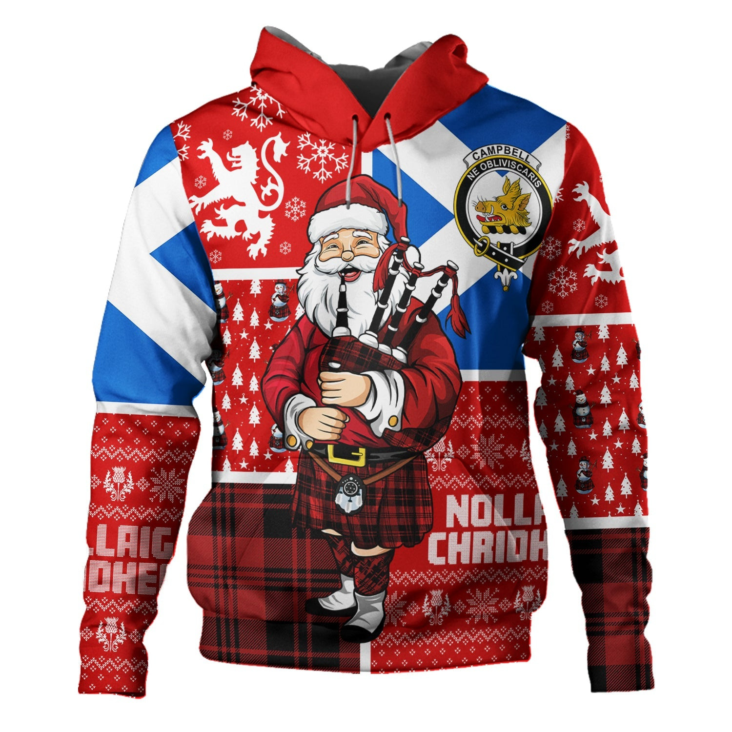 ScotsTee Shop Scottish Campbell of Lochlane Modern 2 Clan Crest Tartan Hoodie Scotland Christmas Santa