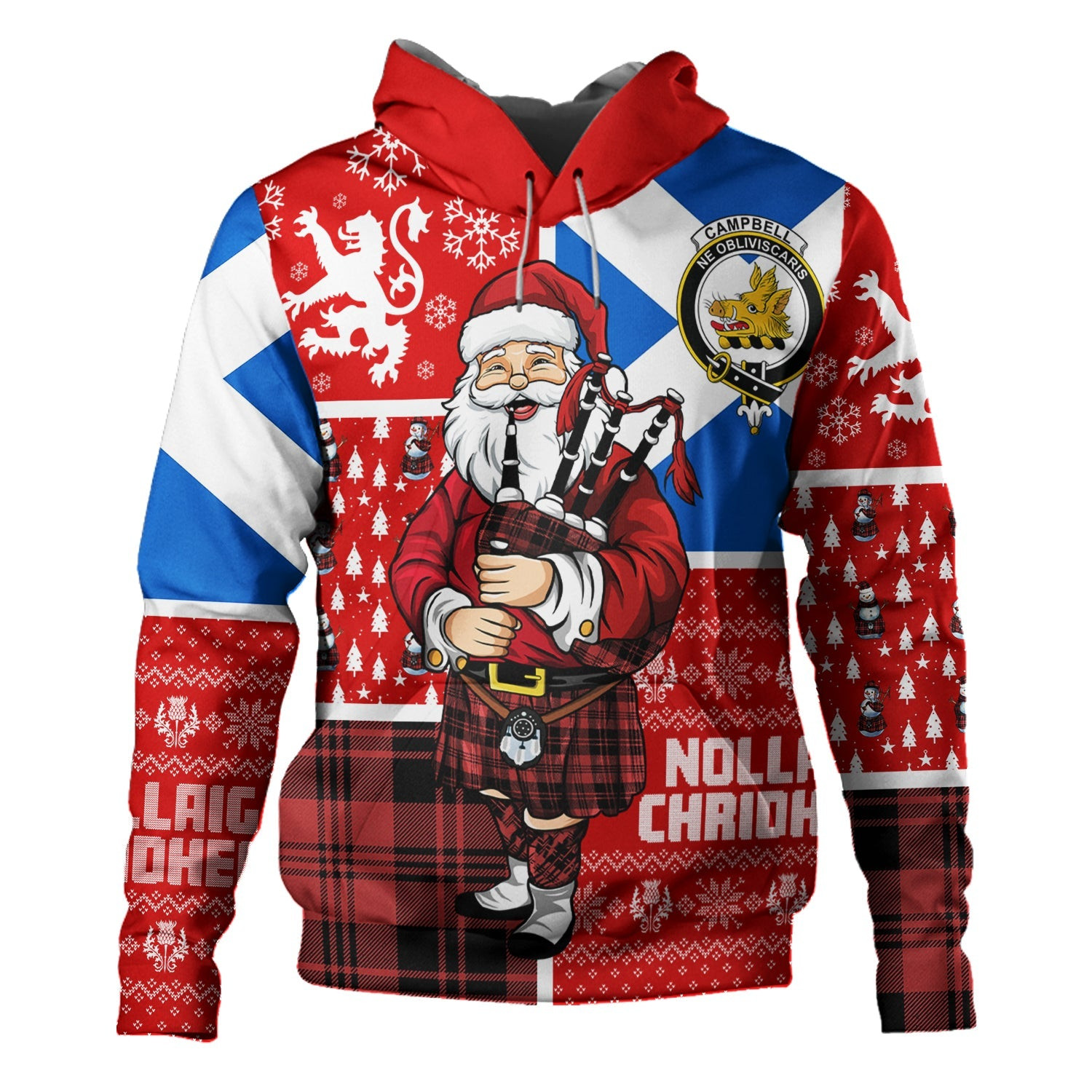 ScotsTee Shop Scottish Campbell of Lochlane Ancient 2 Clan Crest Tartan Hoodie Scotland Christmas Santa