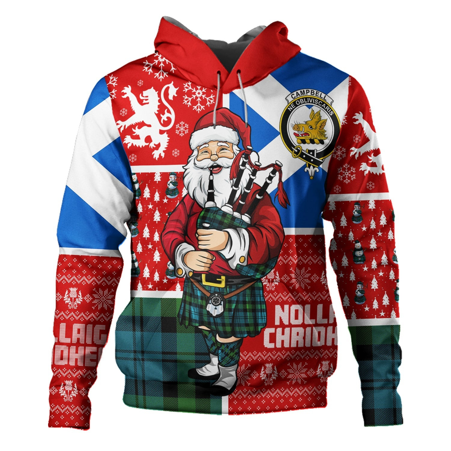 ScotsTee Shop Scottish Campbell of Glenlyon Ancient 2 Clan Crest Tartan Hoodie Scotland Christmas Santa