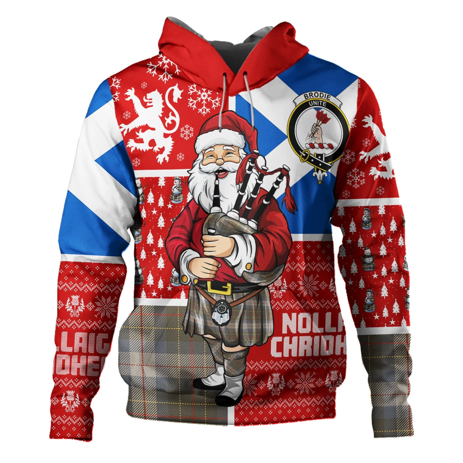 ScotsTee Shop Scottish Brodie Silver (Brodie Muted) Ancient Clan Crest Tartan Hoodie Scotland Christmas Santa
