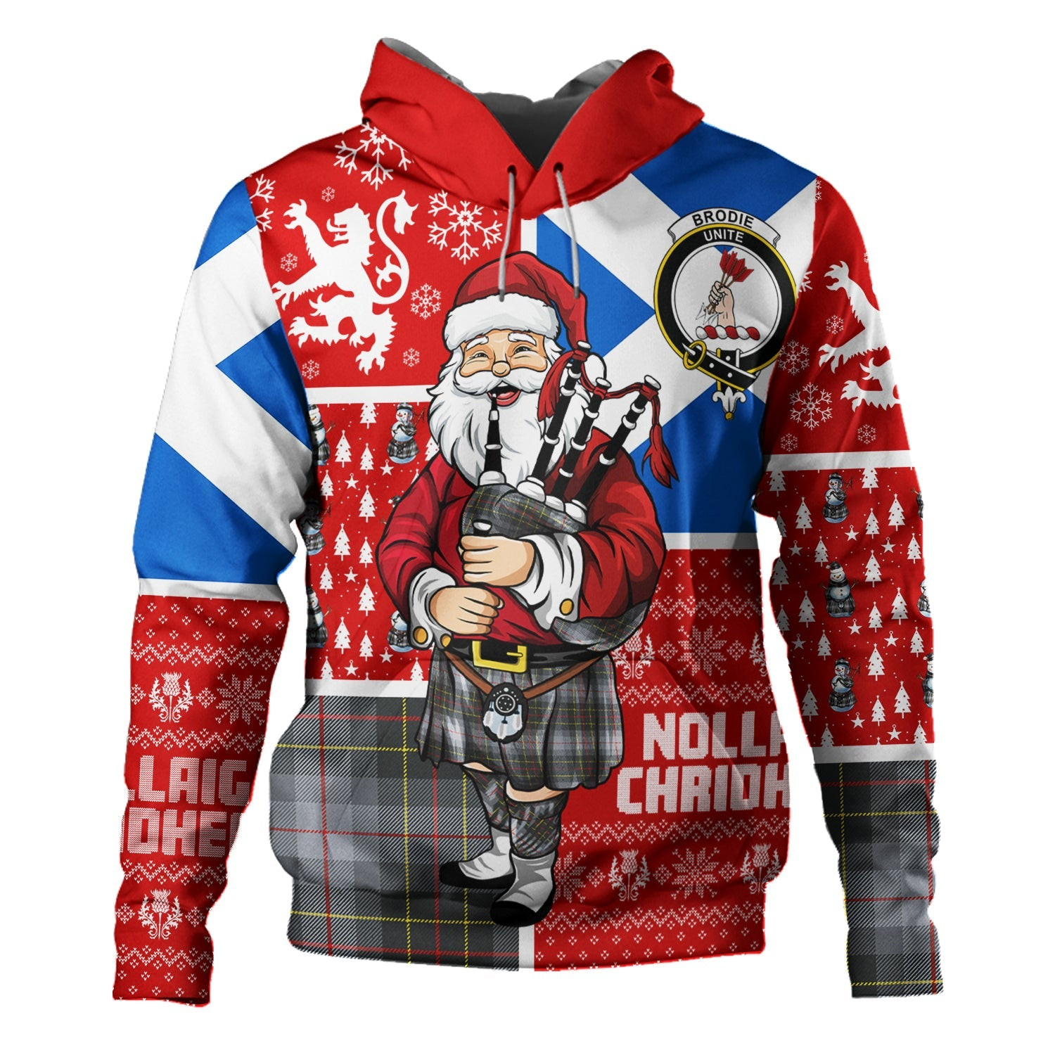 ScotsTee Shop Scottish Brodie Silver (Brodie Muted) Modern Clan Crest Tartan Hoodie Scotland Christmas Santa