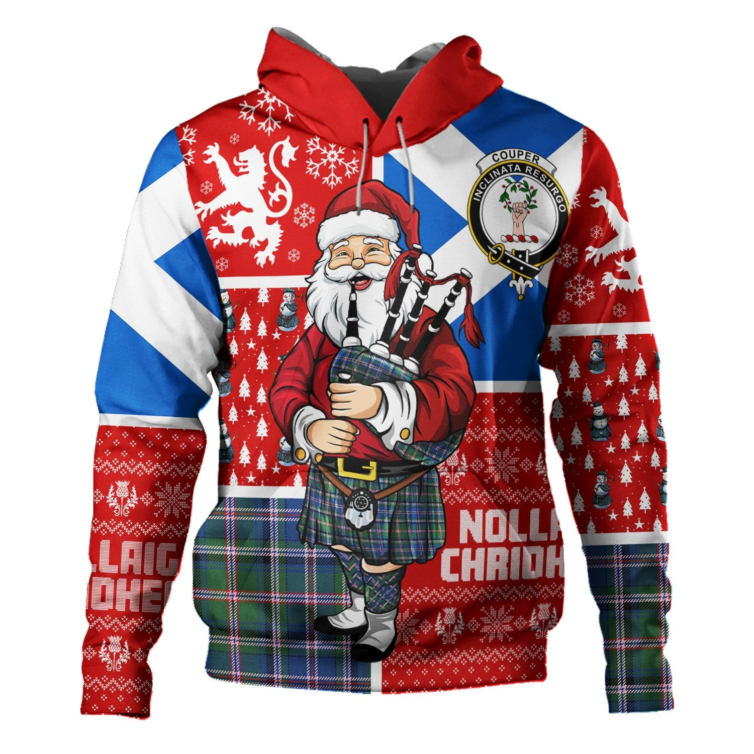 ScotsTee Shop Scottish Couper (Coupar) Modern Clan Crest Tartan Hoodie Scotland Christmas Santa