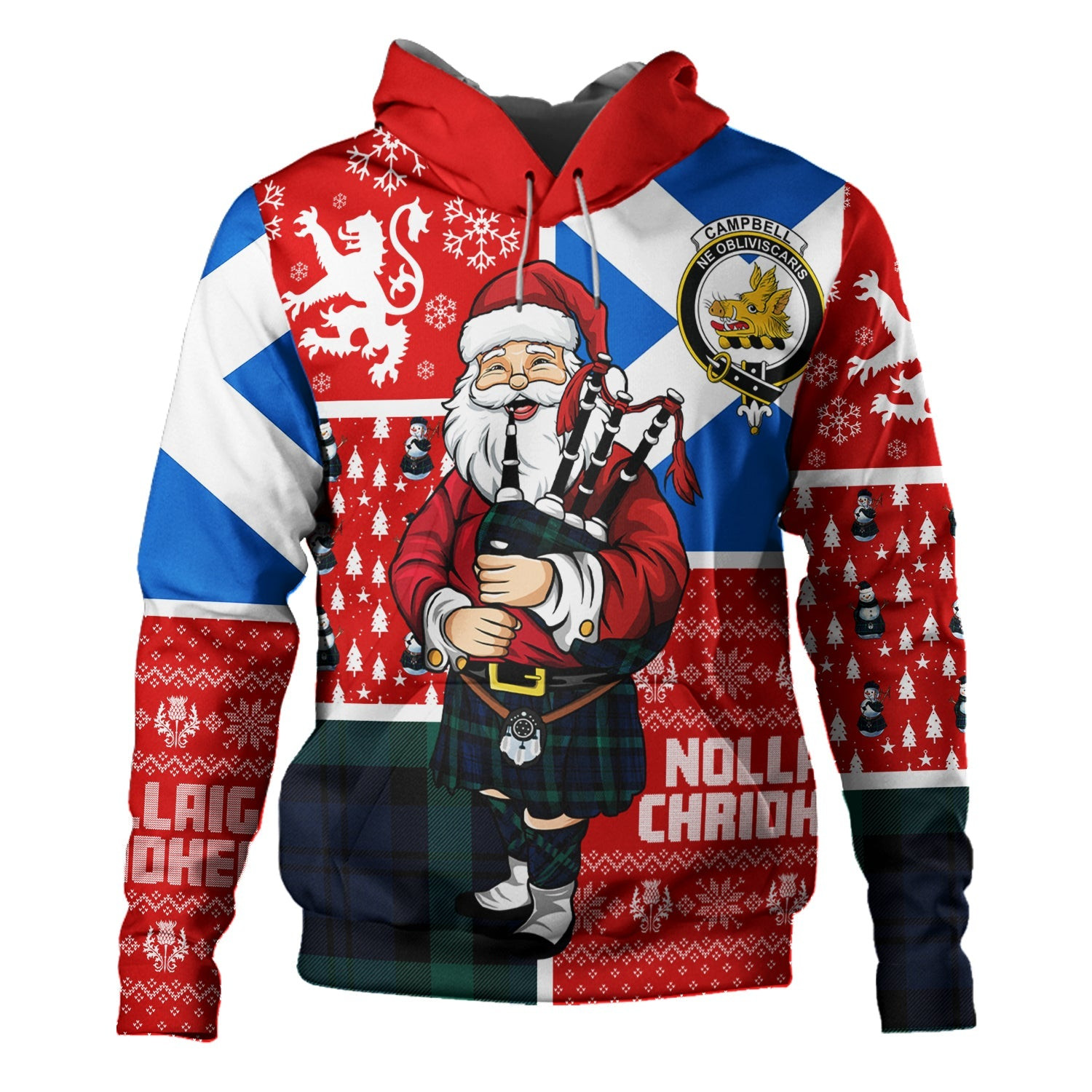 ScotsTee Shop Scottish Campbell of Glenlyon Modern 2 Clan Crest Tartan Hoodie Scotland Christmas Santa
