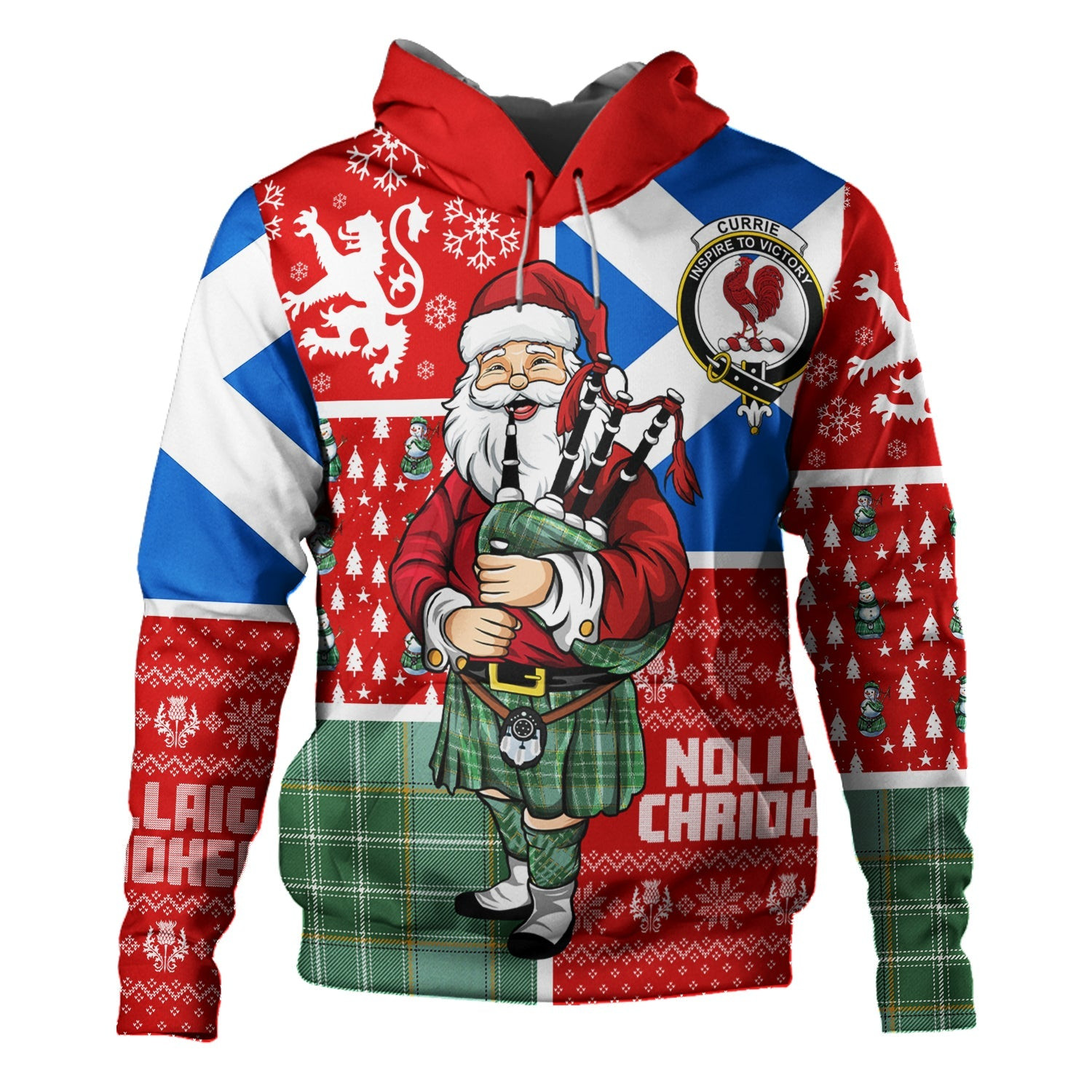 ScotsTee Shop Scottish Currie Ancient Clan Crest Tartan Hoodie Scotland Christmas Santa