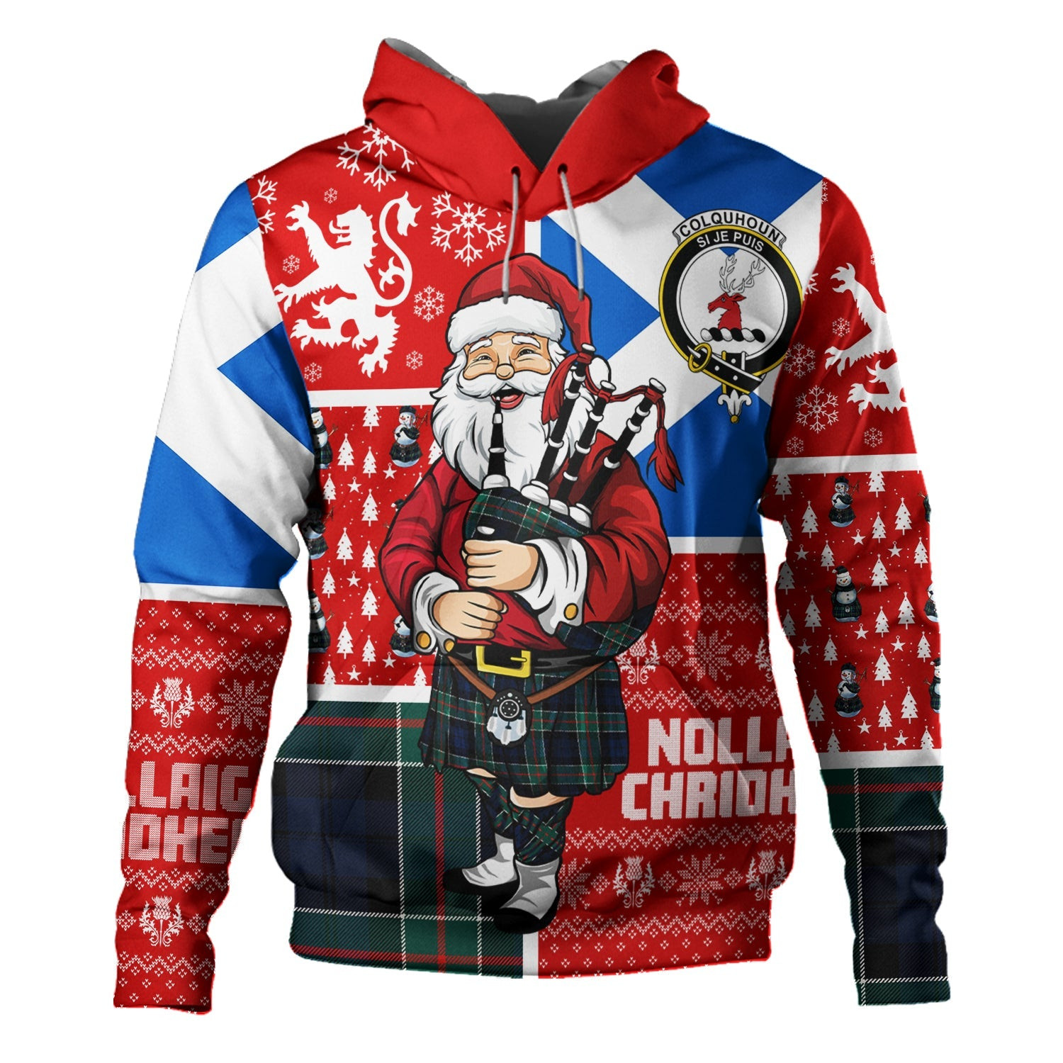 ScotsTee Shop Scottish Colquhoun (Cowans) Modern Clan Crest Tartan Hoodie Scotland Christmas Santa