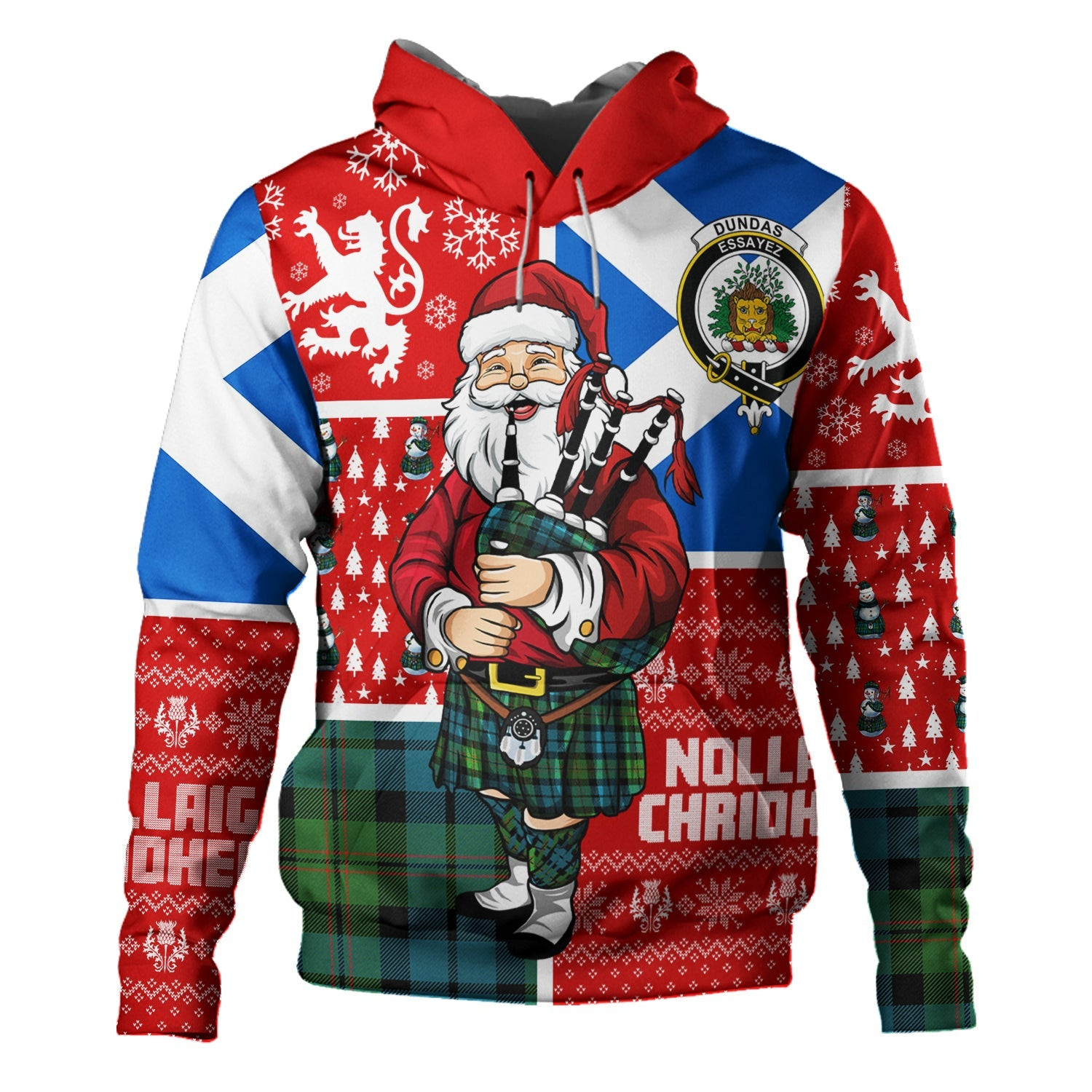 ScotsTee Shop Scottish Dundas Ancient Clan Crest Tartan Hoodie Scotland Christmas Santa