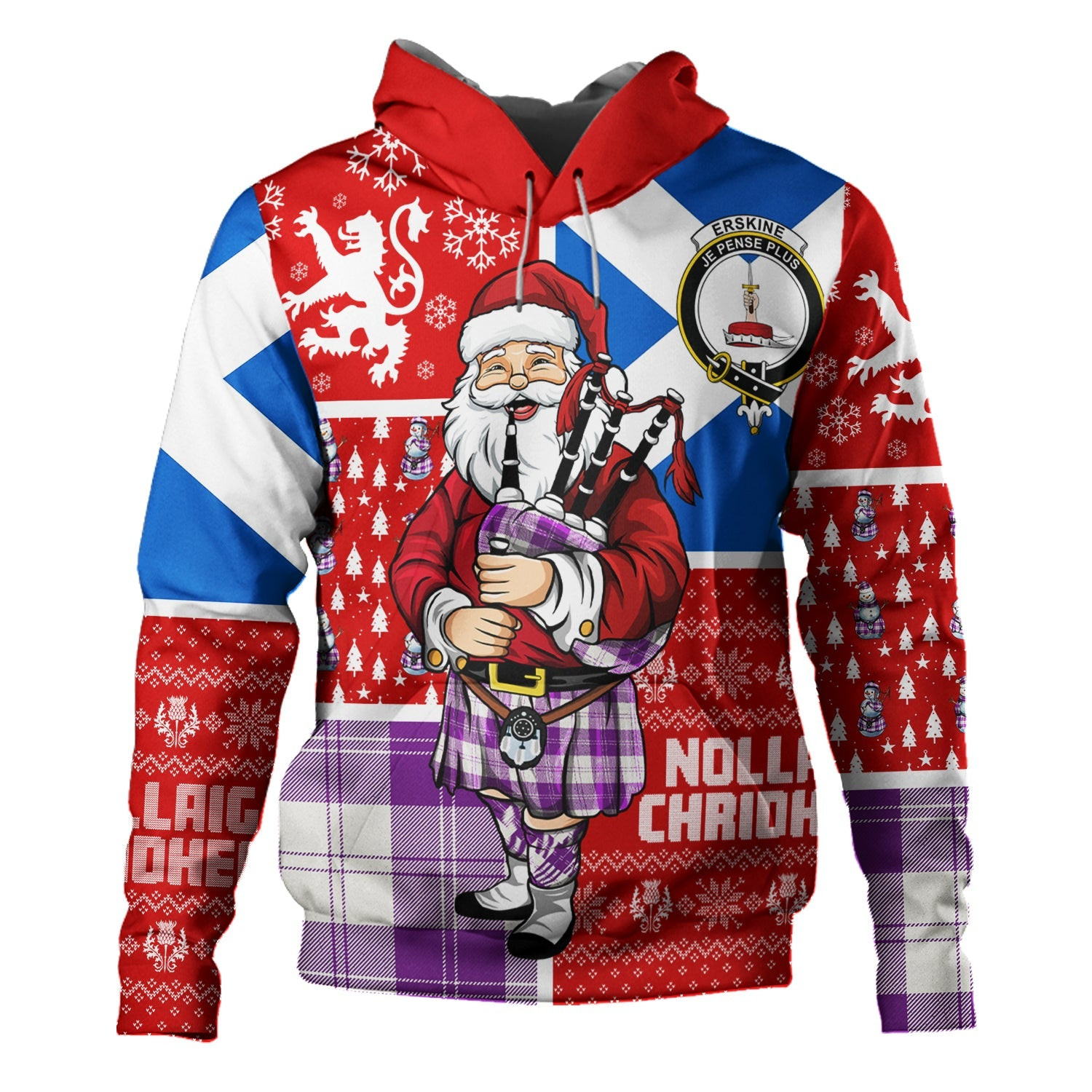 ScotsTee Shop Scottish Erskine Purple Clan Crest Tartan Hoodie Scotland Christmas Santa