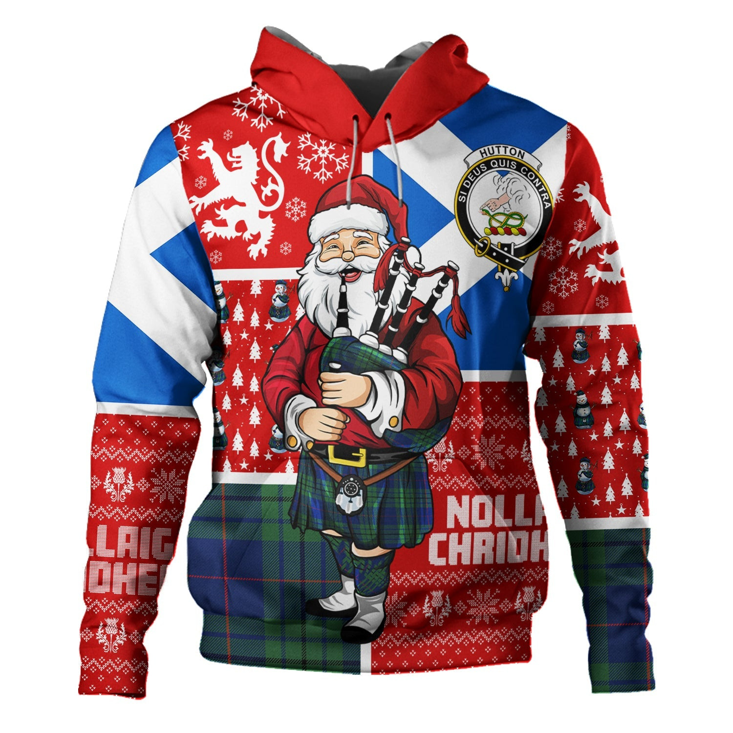 ScotsTee Shop Scottish Hutton Modern Clan Crest Tartan Hoodie Scotland Christmas Santa