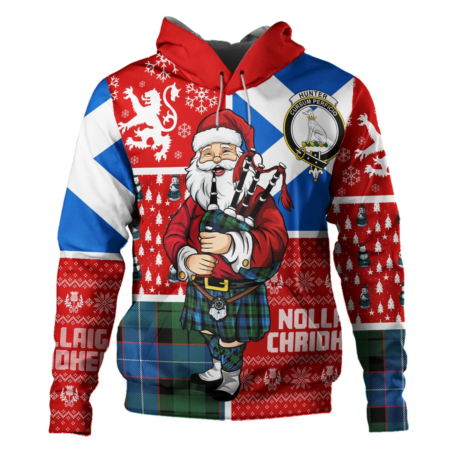 ScotsTee Shop Scottish Hunter (Michael) Ancient Clan Crest Tartan Hoodie Scotland Christmas Santa