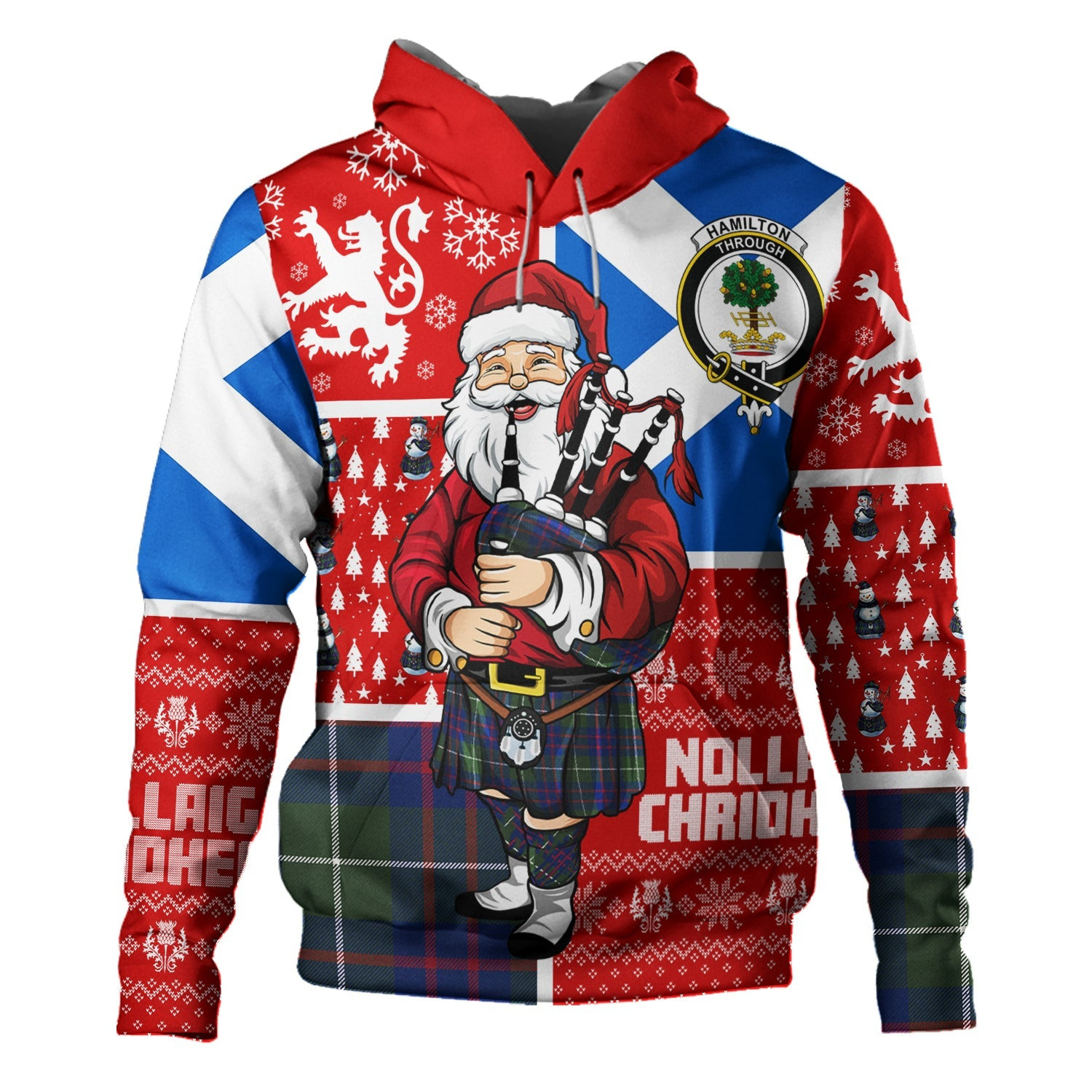ScotsTee Shop Scottish Hamilton of Clayton Modern Clan Crest Tartan Hoodie Scotland Christmas Santa