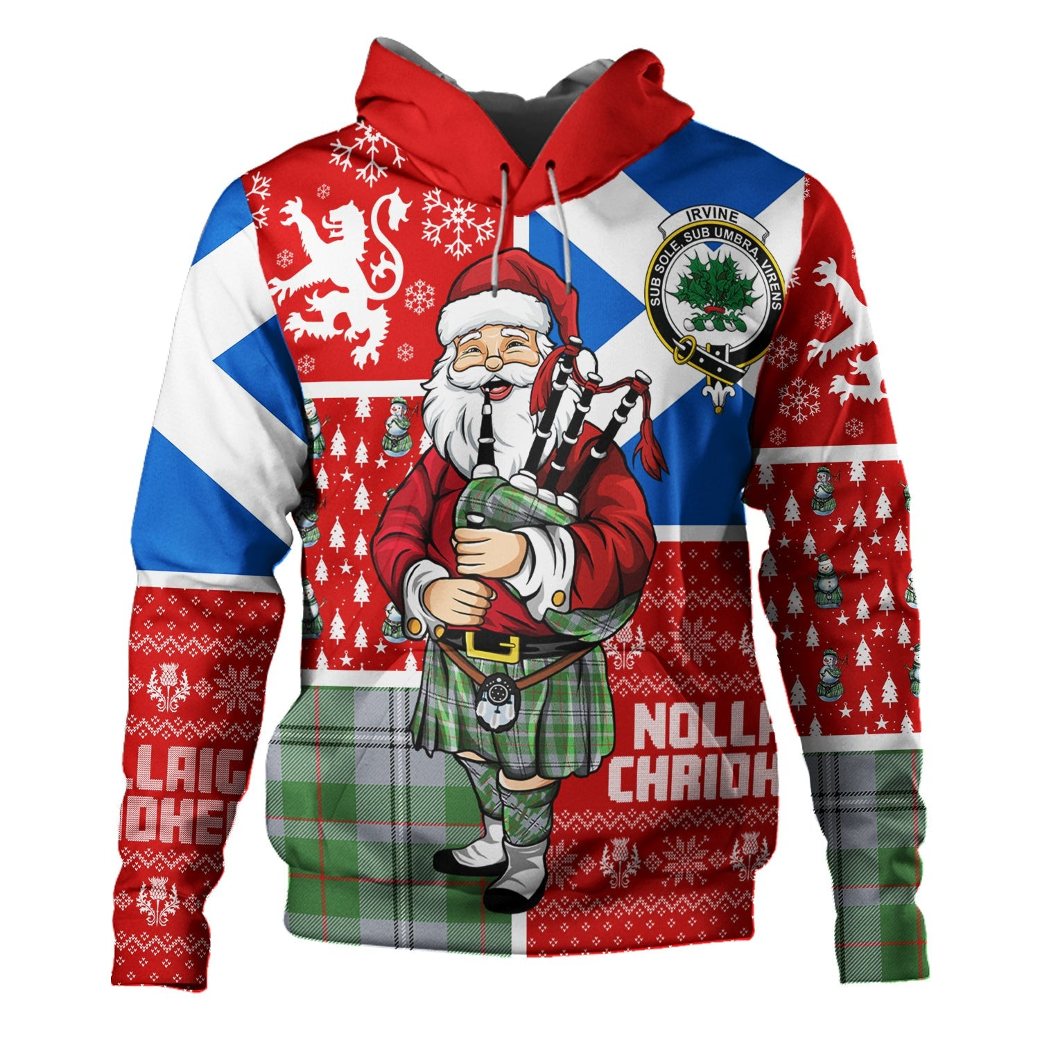 ScotsTee Shop Scottish Irvine of Glentulchan Modern Clan Crest Tartan Hoodie Scotland Christmas Santa