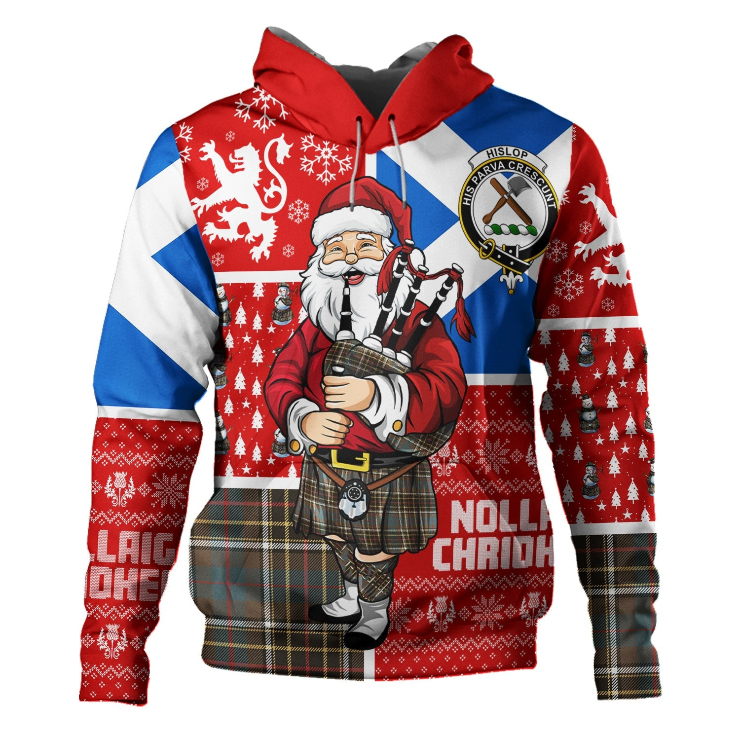 ScotsTee Shop Scottish Hislop #2 Weathered Clan Crest Tartan Hoodie Scotland Christmas Santa