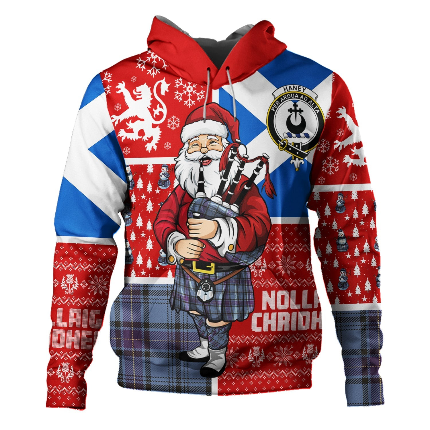 ScotsTee Shop Scottish Haney Blue Weathered Clan Crest Tartan Hoodie Scotland Christmas Santa