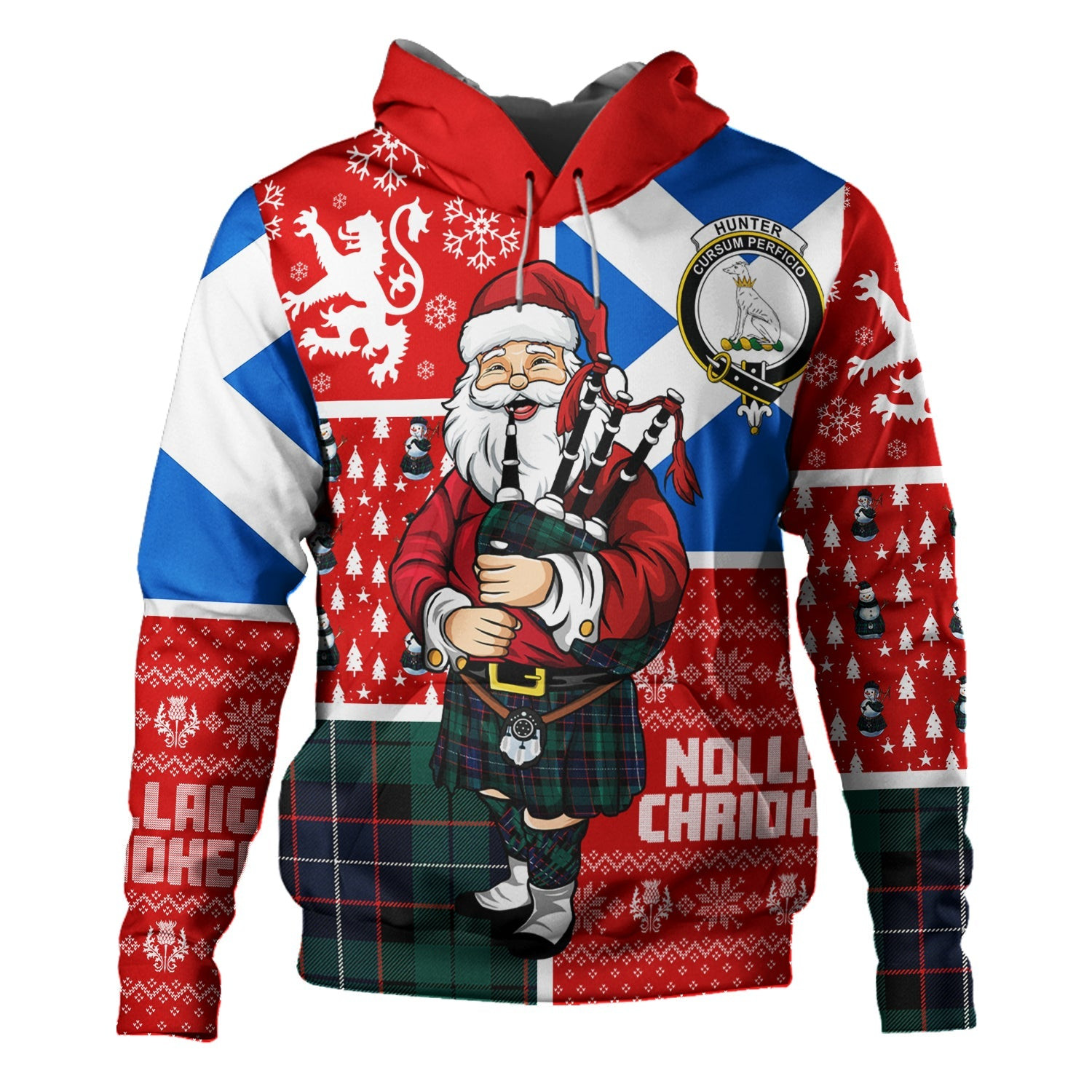 ScotsTee Shop Scottish Hunter (Michael) Modern Clan Crest Tartan Hoodie Scotland Christmas Santa