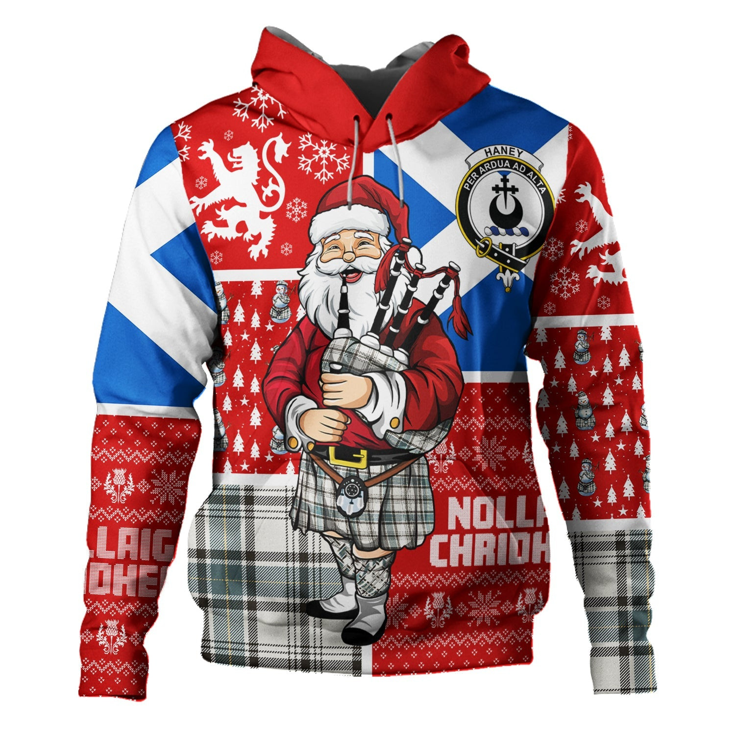 ScotsTee Shop Scottish Haney Weathered Clan Crest Tartan Hoodie Scotland Christmas Santa