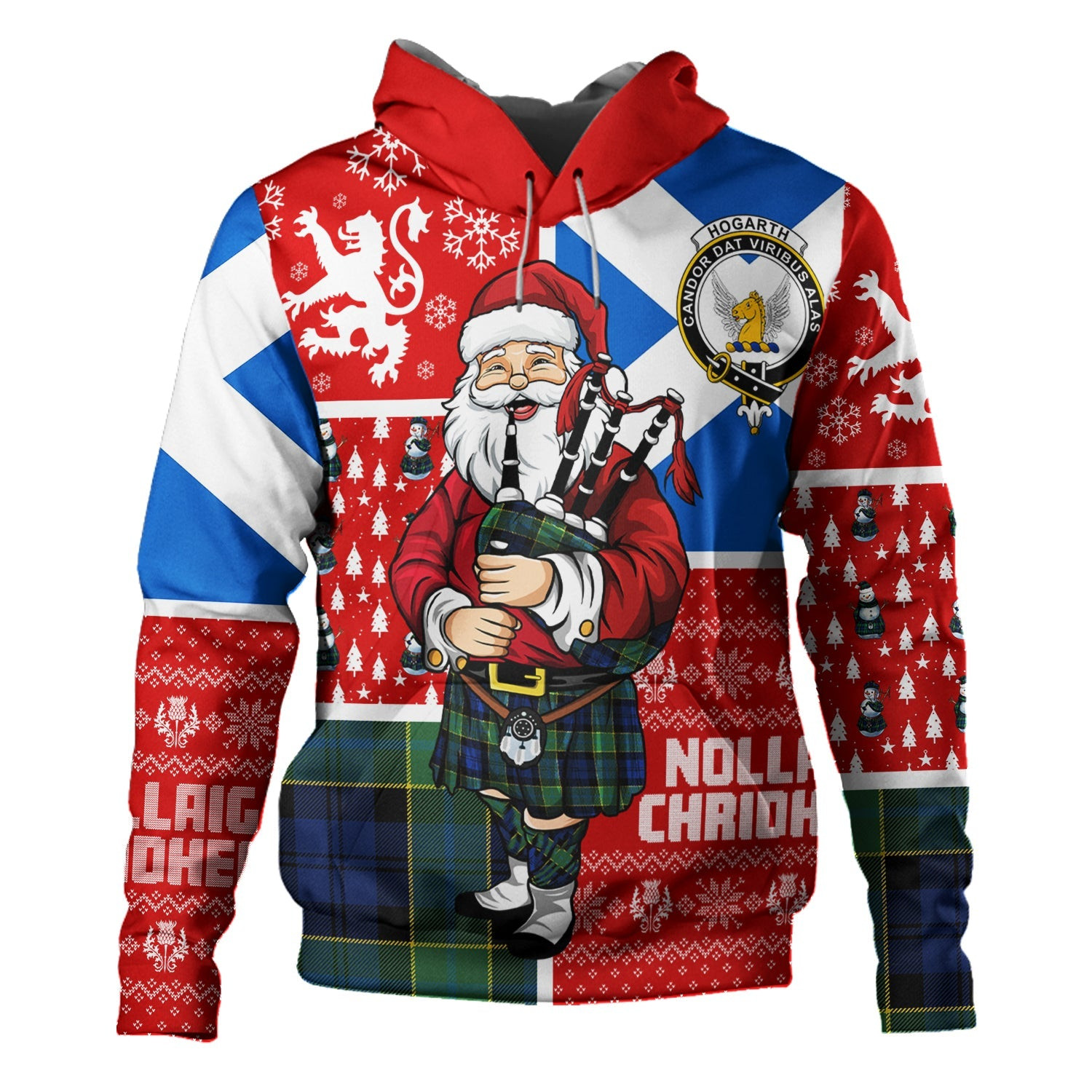 ScotsTee Shop Scottish Hogarth Modern Clan Crest Tartan Hoodie Scotland Christmas Santa