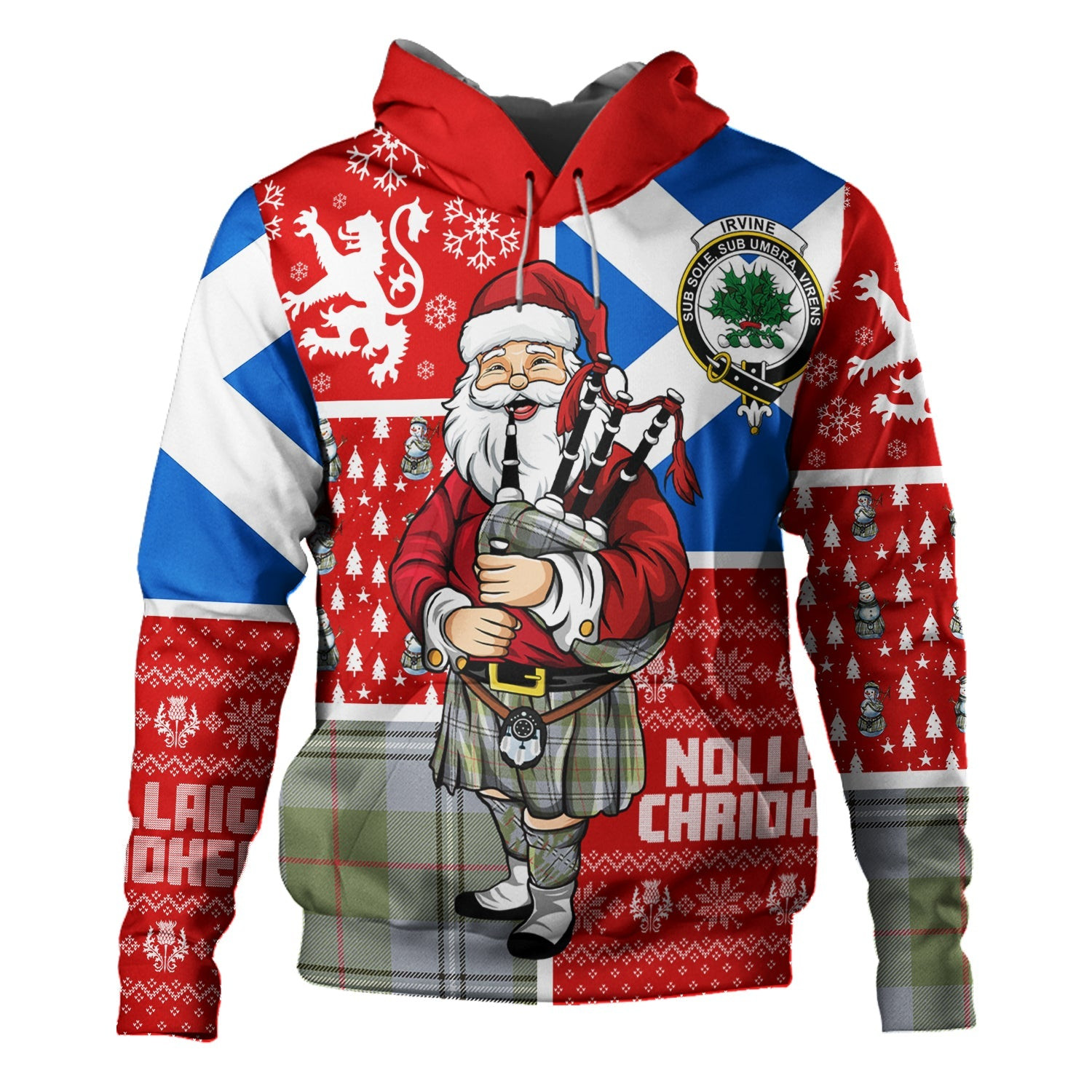 ScotsTee Shop Scottish Irvine of Glentulchan Weathered Clan Crest Tartan Hoodie Scotland Christmas Santa