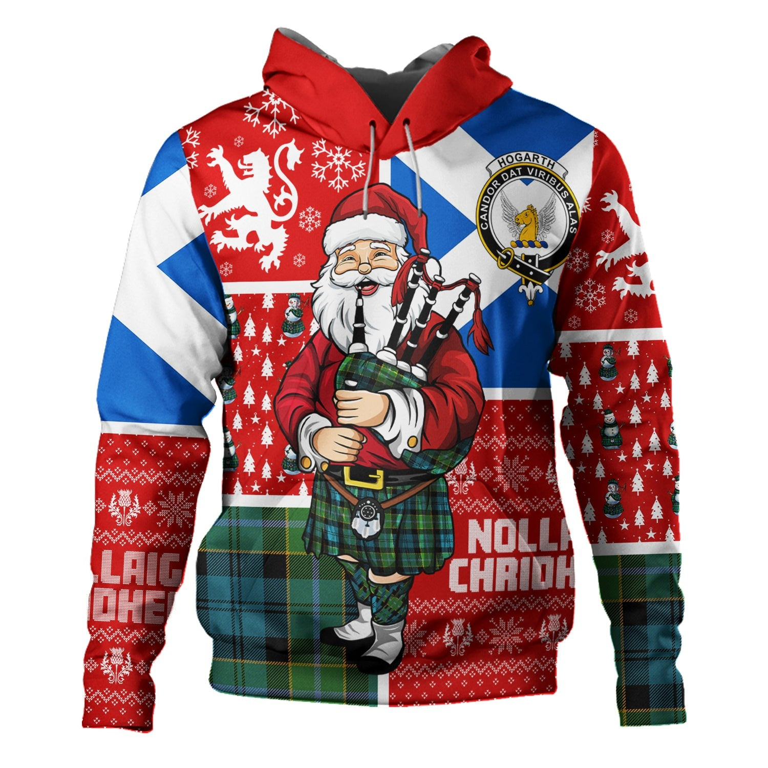 ScotsTee Shop Scottish Hogarth Ancient Clan Crest Tartan Hoodie Scotland Christmas Santa