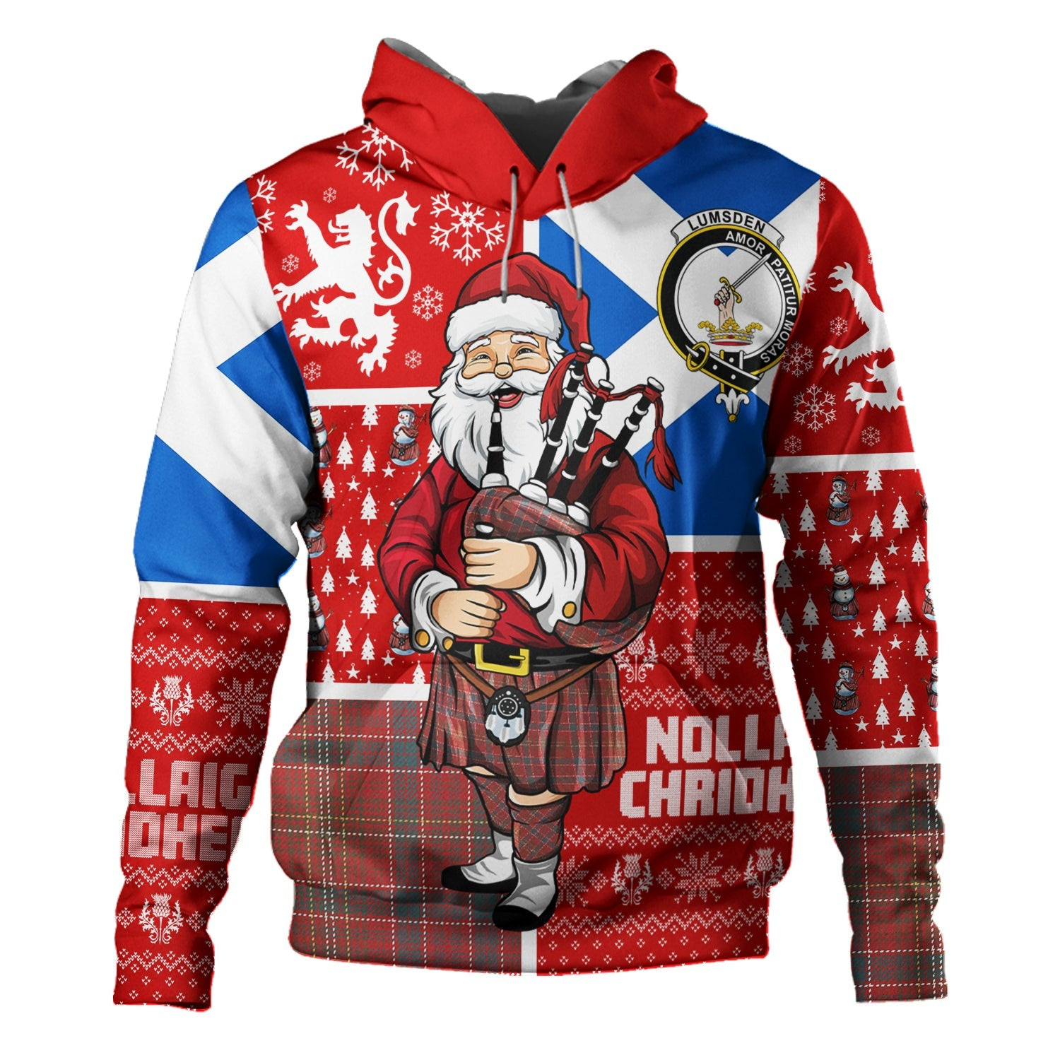 ScotsTee Shop Scottish Lumsden Weathered Clan Crest Tartan Hoodie Scotland Christmas Santa