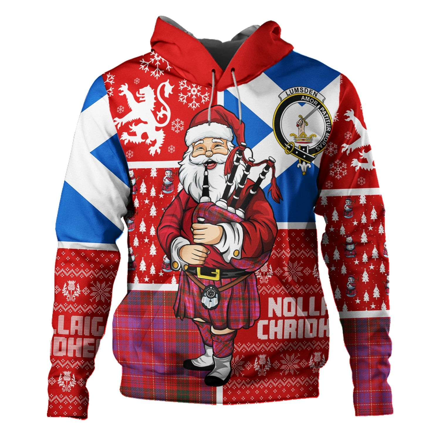 ScotsTee Shop Scottish Lumsden of Clova Modern Clan Crest Tartan Hoodie Scotland Christmas Santa