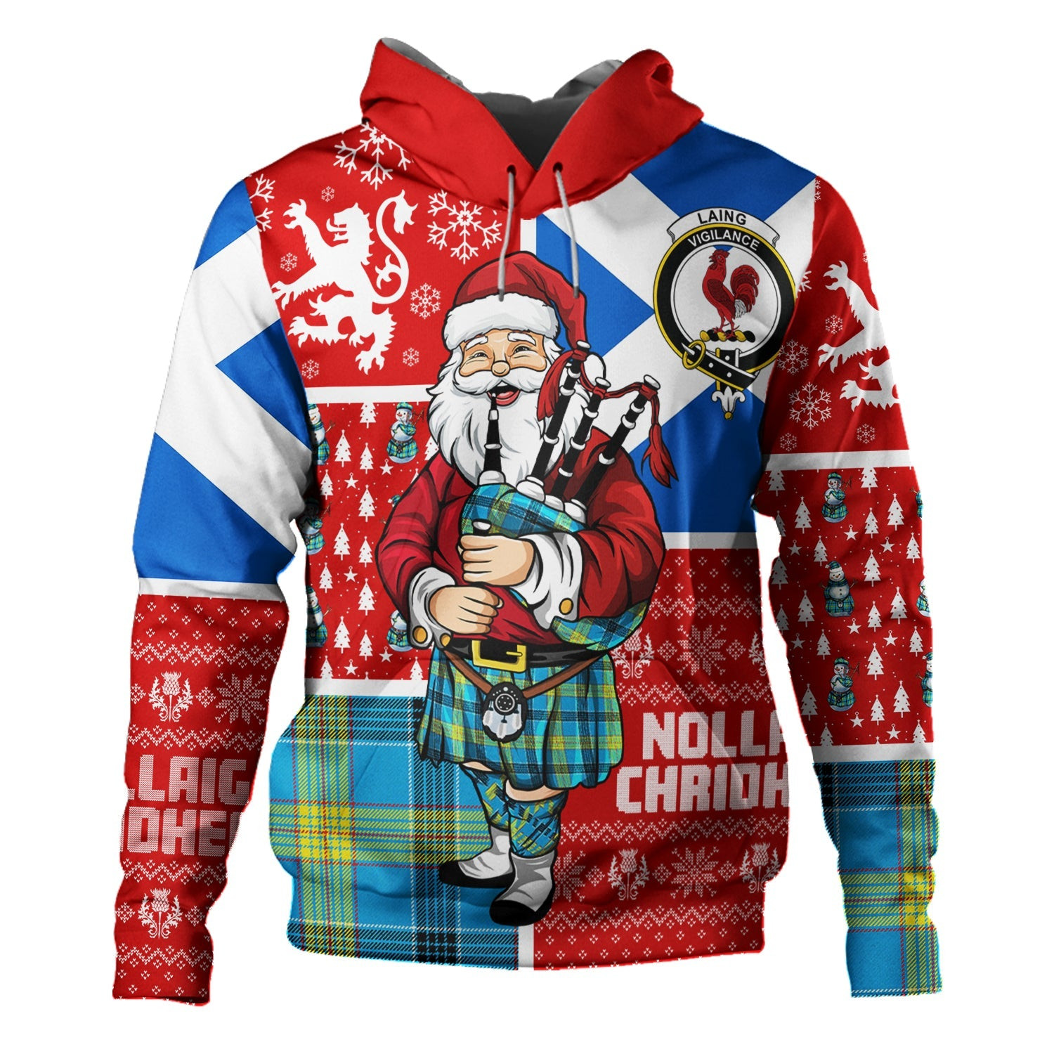 ScotsTee Shop Scottish Laing (Lang) Modern Clan Crest Tartan Hoodie Scotland Christmas Santa