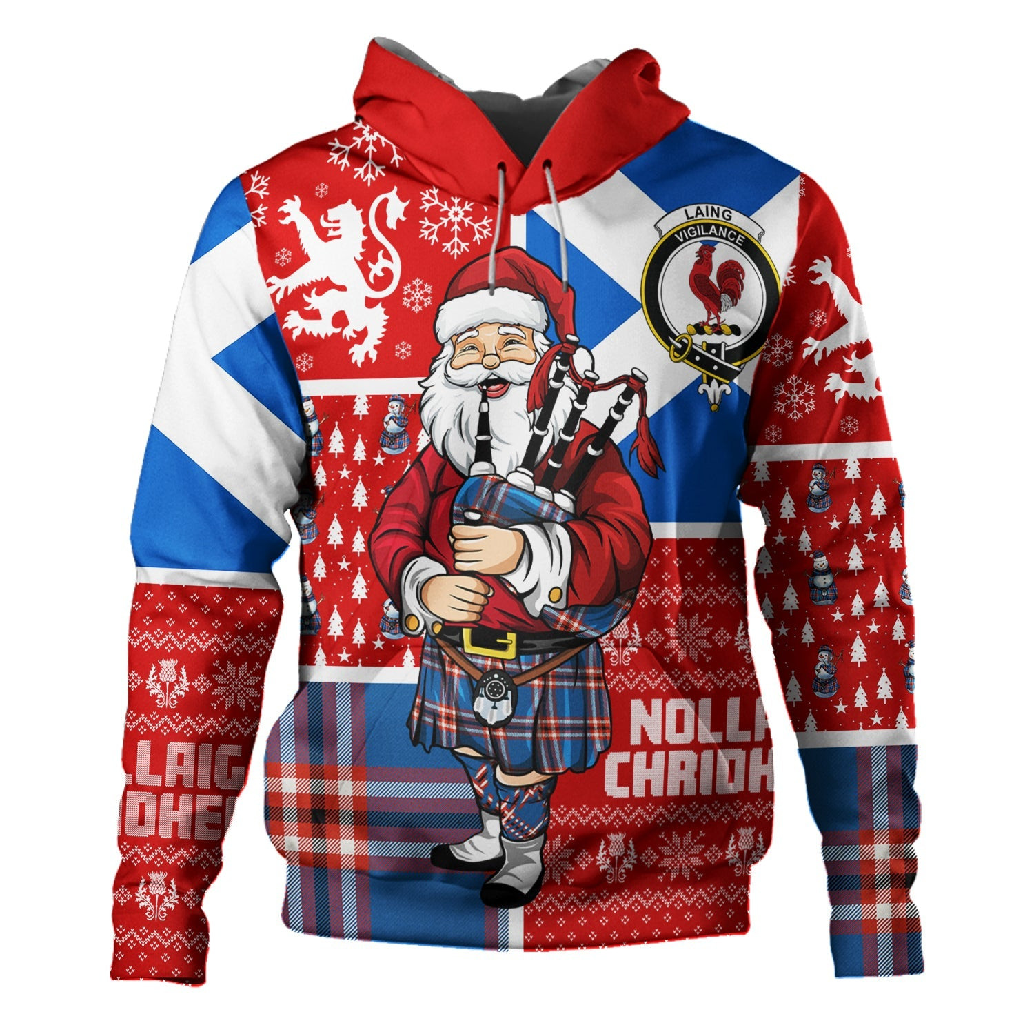 ScotsTee Shop Scottish Laing of Archiestown (Lang of Archiestown) Ancient Clan Crest Tartan Hoodie Scotland Christmas Santa