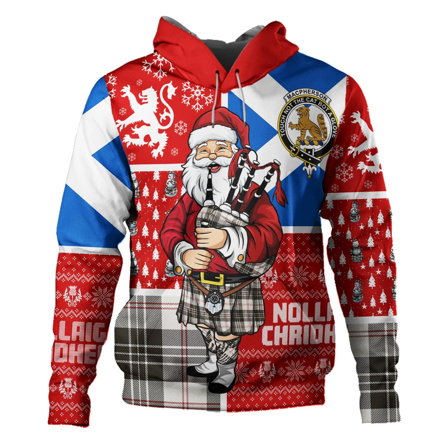 ScotsTee Shop Scottish MacPherson of Cluny Black & White Weathered Clan Crest Tartan Hoodie Scotland Christmas Santa