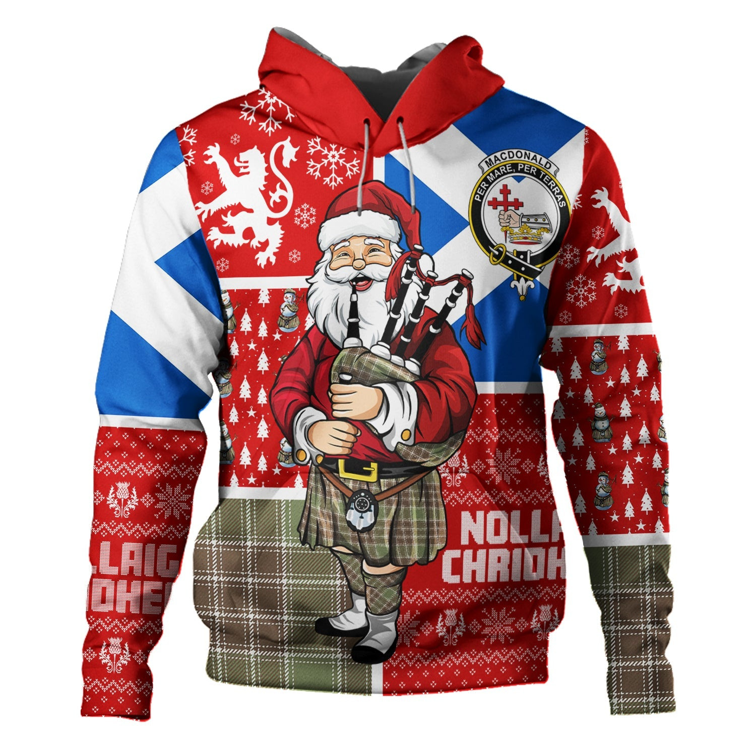 ScotsTee Shop Scottish MacDonald Lord of the Isles; Hunting Weathered Clan Crest Tartan Hoodie Scotland Christmas Santa
