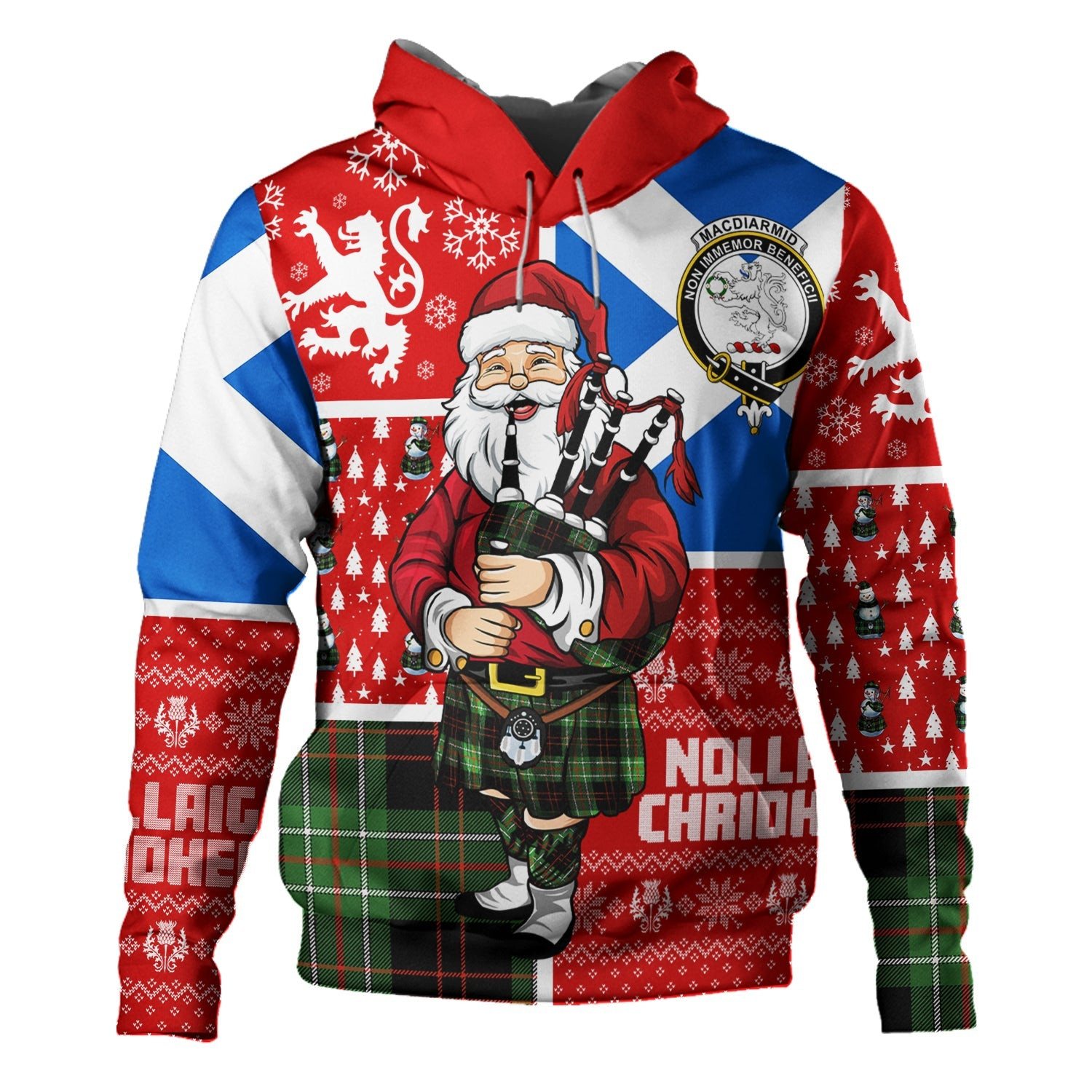 ScotsTee Shop Scottish MacDiarmid Ancient Clan Crest Tartan Hoodie Scotland Christmas Santa
