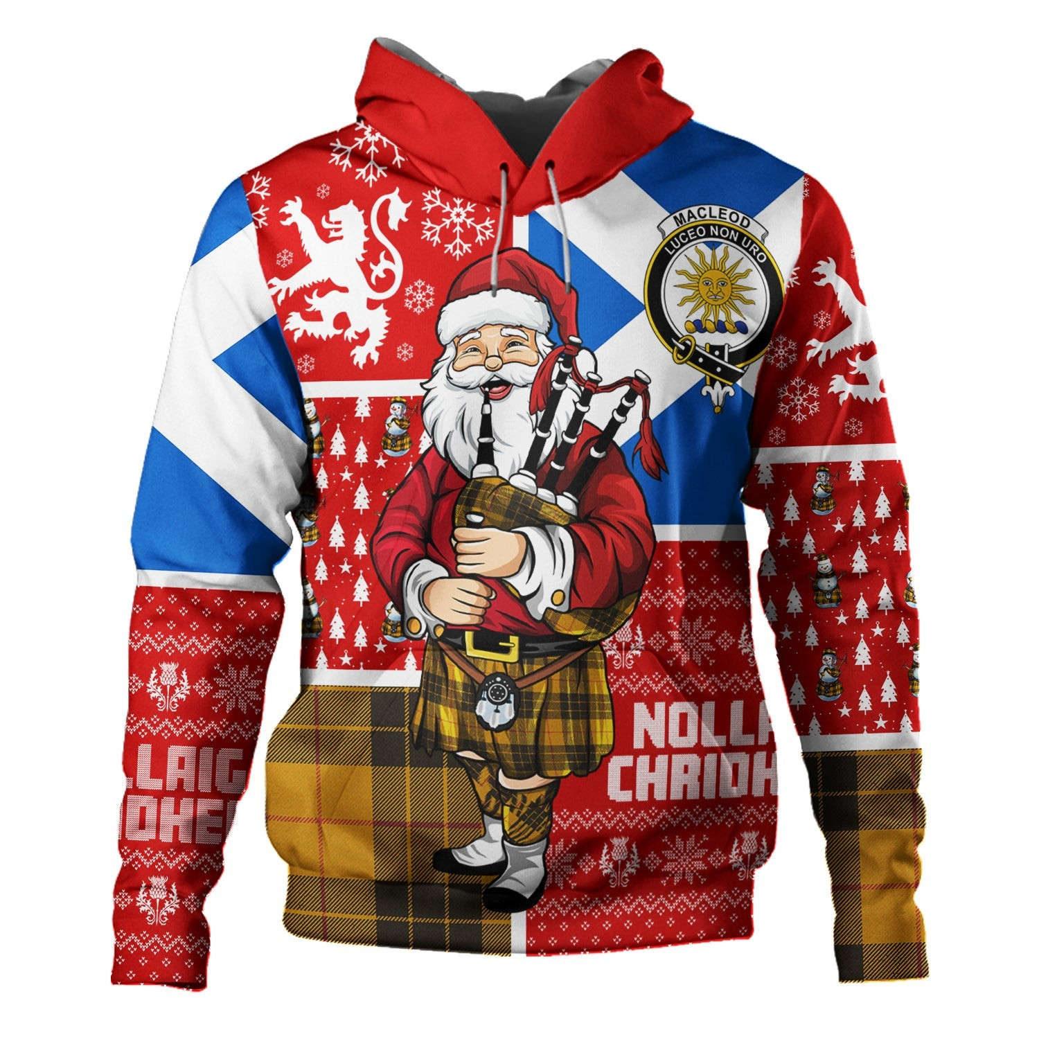 ScotsTee Shop Scottish MacLeod of Lewis Weathered Clan Crest Tartan Hoodie Scotland Christmas Santa