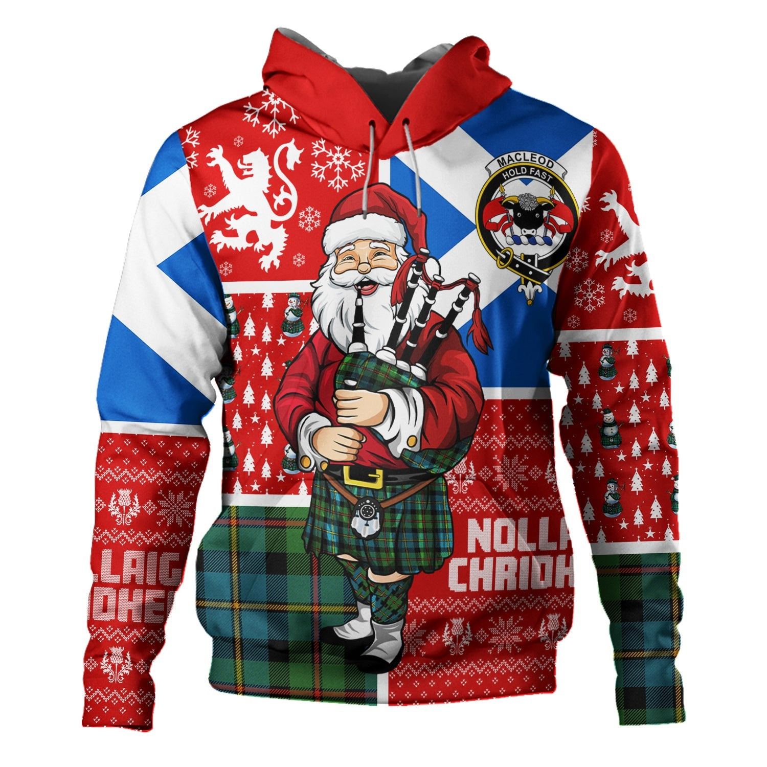 ScotsTee Shop Scottish MacLeod of Skeabost Ancient Clan Crest Tartan Hoodie Scotland Christmas Santa