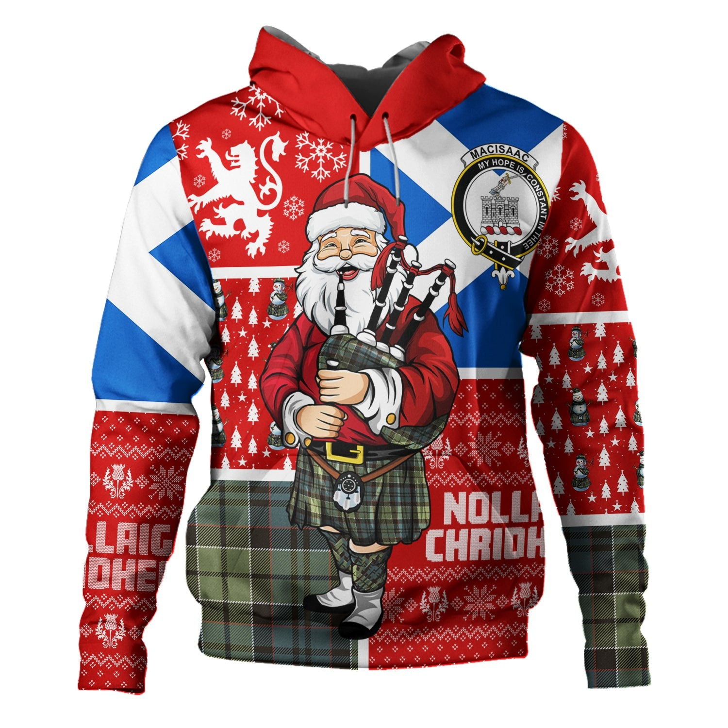 ScotsTee Shop Scottish MacIsaac Weathered Clan Crest Tartan Hoodie Scotland Christmas Santa