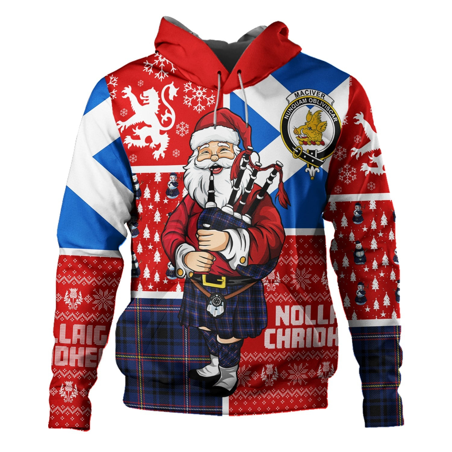ScotsTee Shop Scottish MacIver of Strome Modern Clan Crest Tartan Hoodie Scotland Christmas Santa