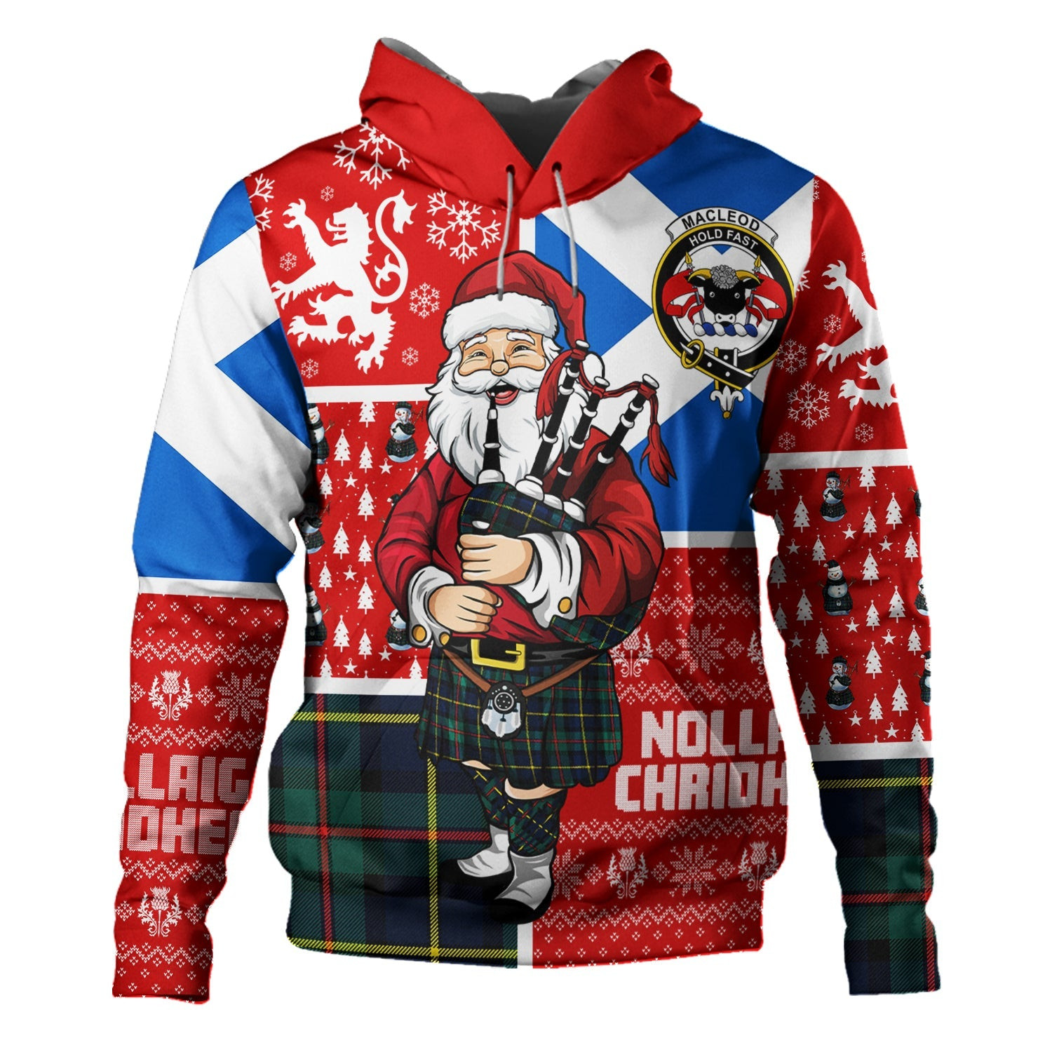 ScotsTee Shop Scottish MacLeod of Harris (MacLeod Hunting) Modern Clan Crest Tartan Hoodie Scotland Christmas Santa