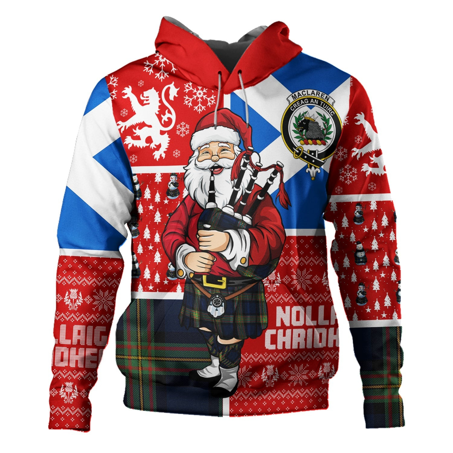 ScotsTee Shop Scottish MacLaren of Broich Modern Clan Crest Tartan Hoodie Scotland Christmas Santa