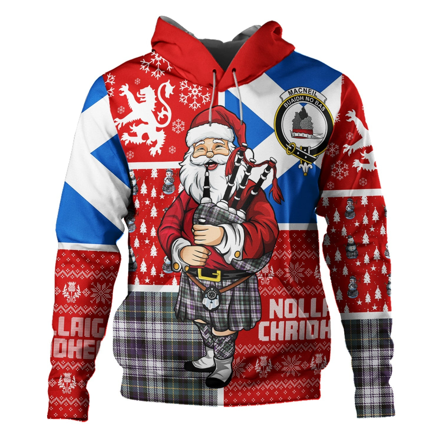 ScotsTee Shop Scottish MacNeil of Barra (MacNeil MacNeill) Paton Dress Weathered Clan Crest Tartan Hoodie Scotland Christmas Santa