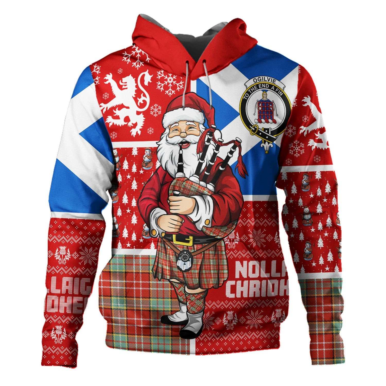 ScotsTee Shop Scottish Ogilvie Ancient Clan Crest Tartan Hoodie Scotland Christmas Santa