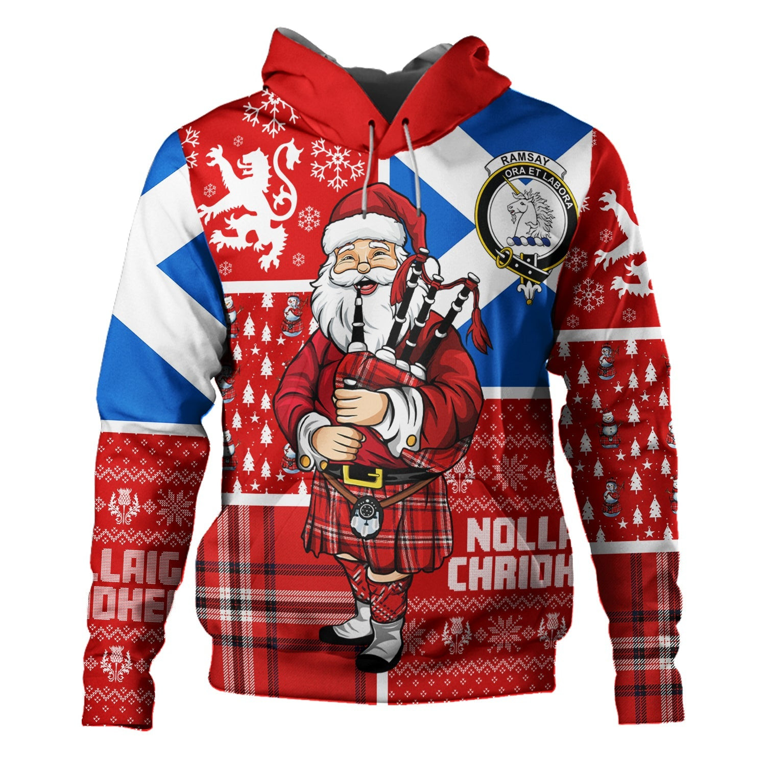 ScotsTee Shop Scottish Ramsay Angus & Mearns Modern Clan Crest Tartan Hoodie Scotland Christmas Santa