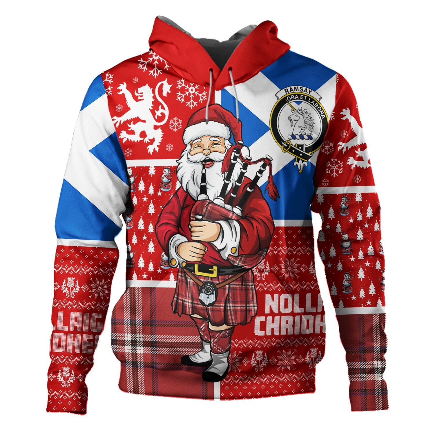 ScotsTee Shop Scottish Ramsay Angus & Mearns Weathered Clan Crest Tartan Hoodie Scotland Christmas Santa