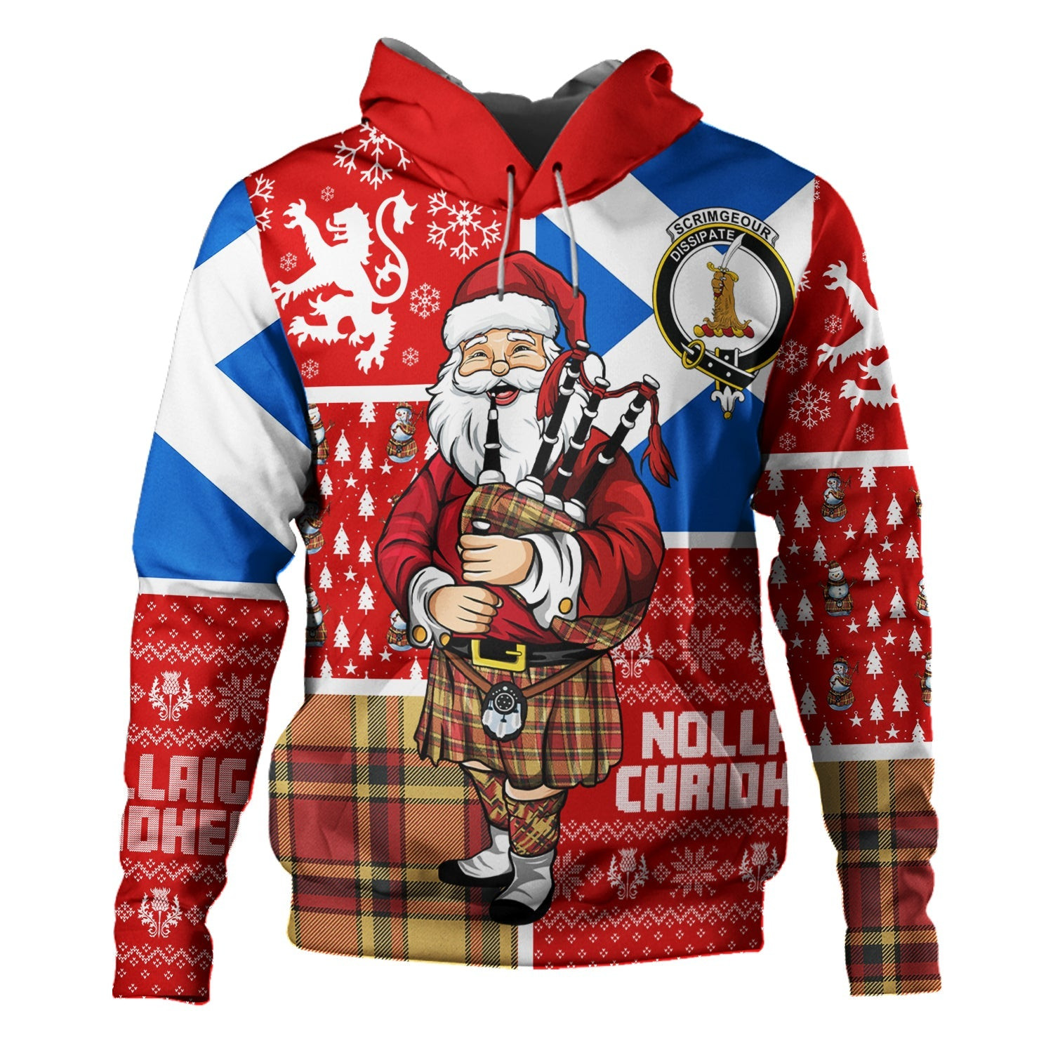 ScotsTee Shop Scottish Scrimgeour of Glassary Weathered Clan Crest Tartan Hoodie Scotland Christmas Santa